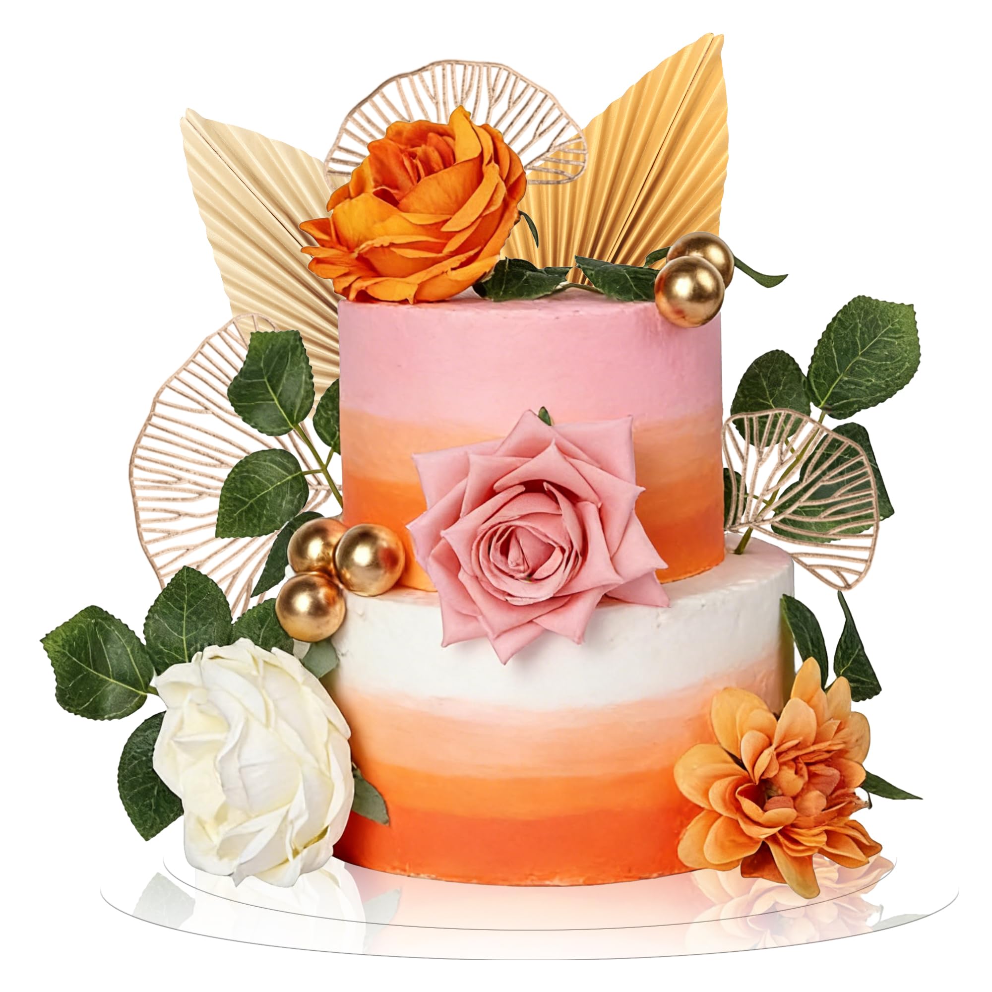 Xsstarmi Artificial Flower Cake Topper Decorations with Ginkgo Rose Dahlia Peony Cake Picks for Baby Shower Wedding Birthday Party DIY Cake Decorations Supplies