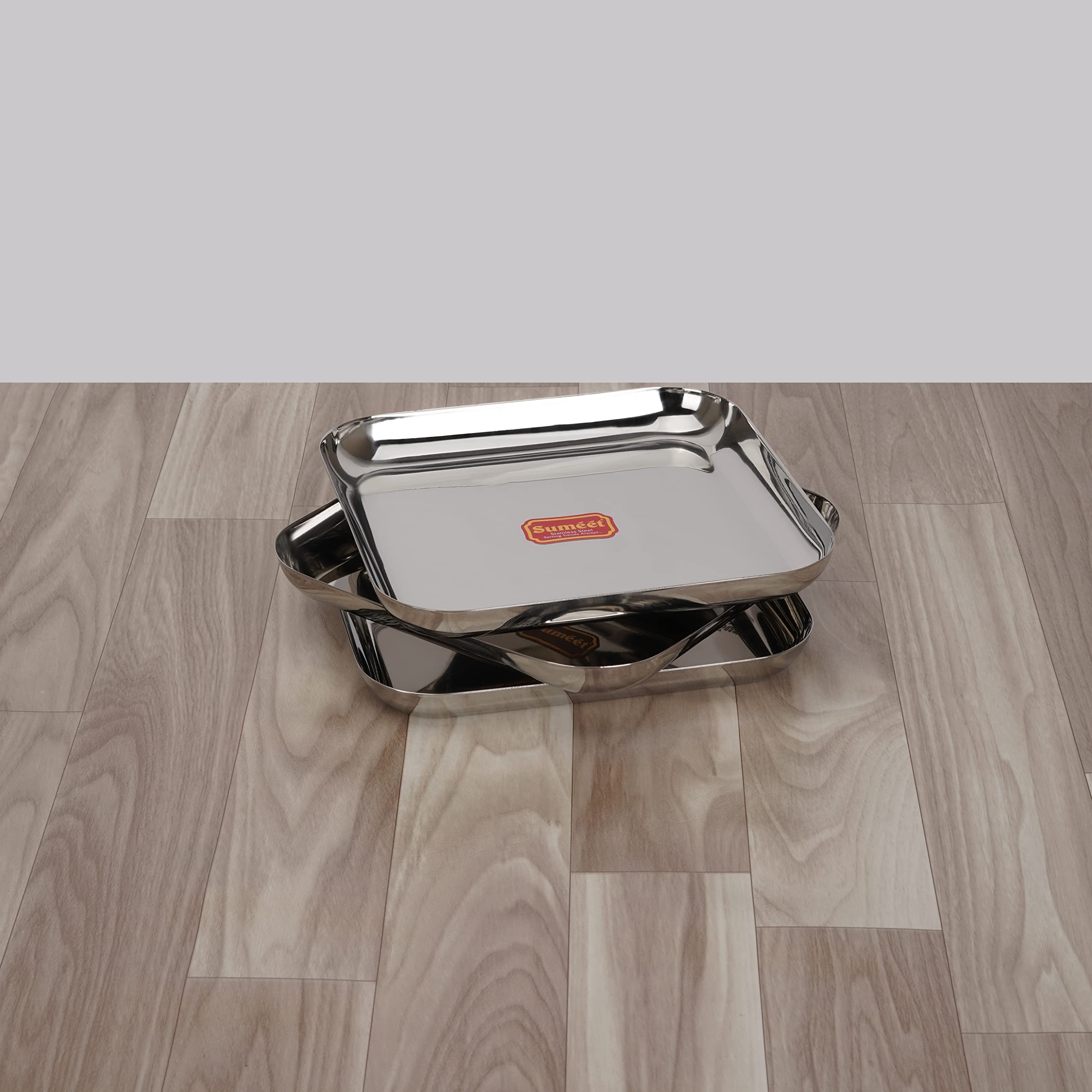 Snapklik.com : Sumeet Stainless Steel Modern Square Shape Plate Set Of 3pcs