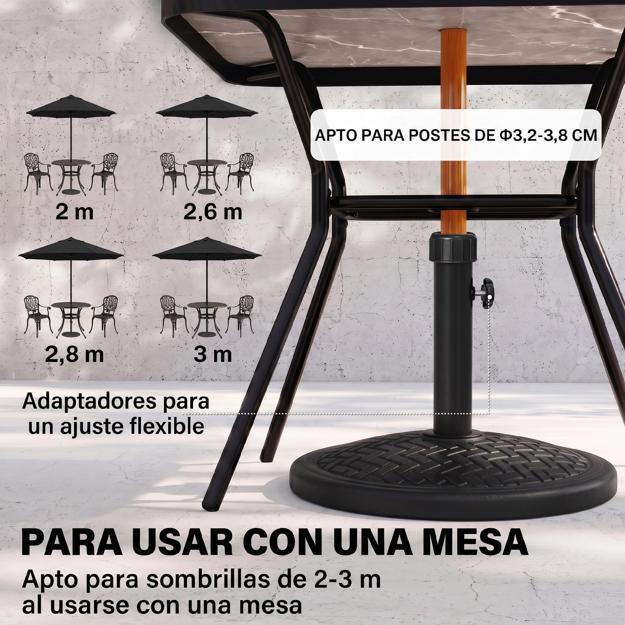 Outsunny Base de Sombrilla 14 kg para Mástil Ø32-38 mm Ø46x34 cm Negro | Hormigón, Soporte para Parasol, Pie de Parasol, Jardín, Terraza, Patio