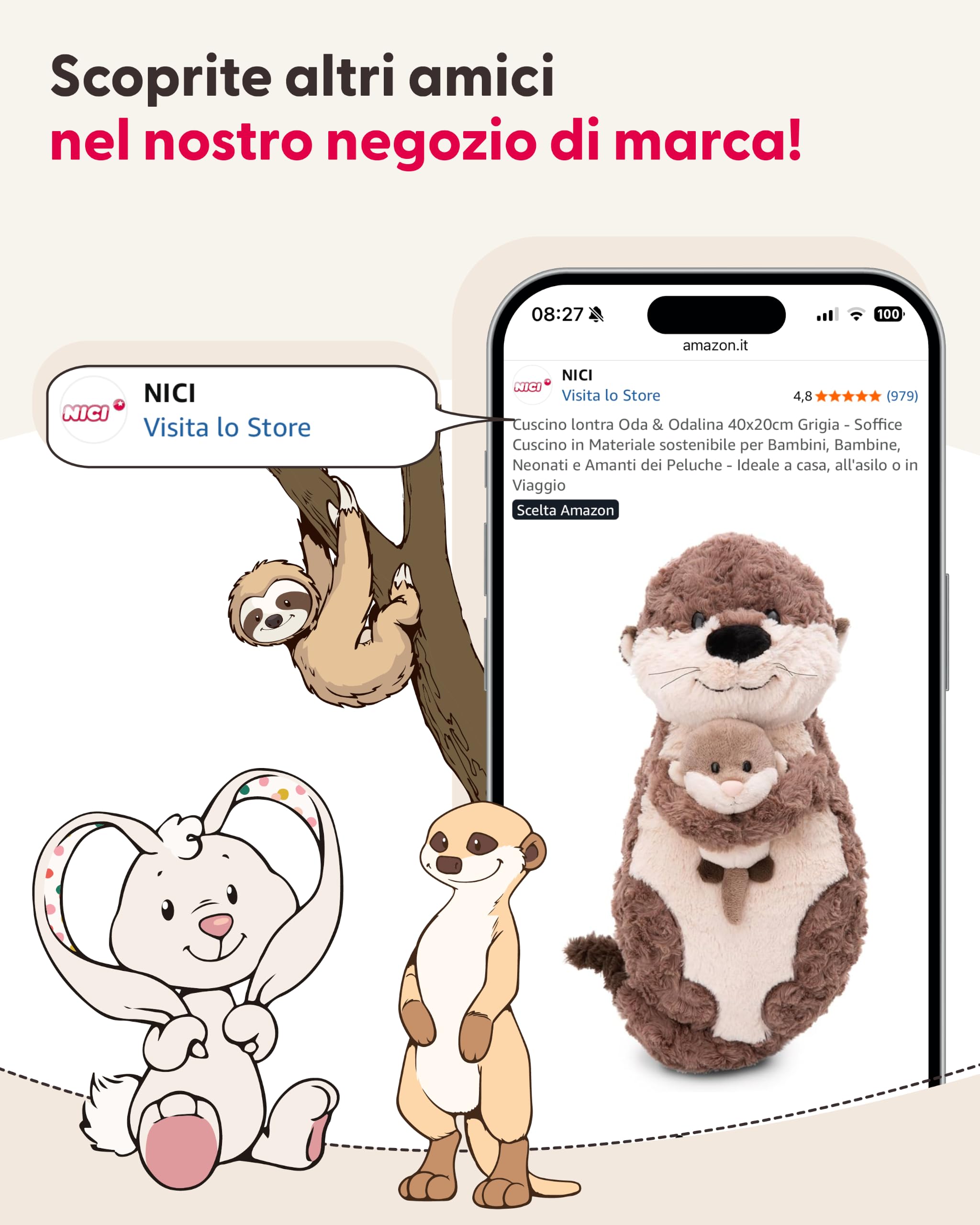 NICI 62274 René Roebuck Capriolo di peluche, morbido, tenero pupazzo per coccole e giochi, per adulti e bambini, 50 cm, marrone