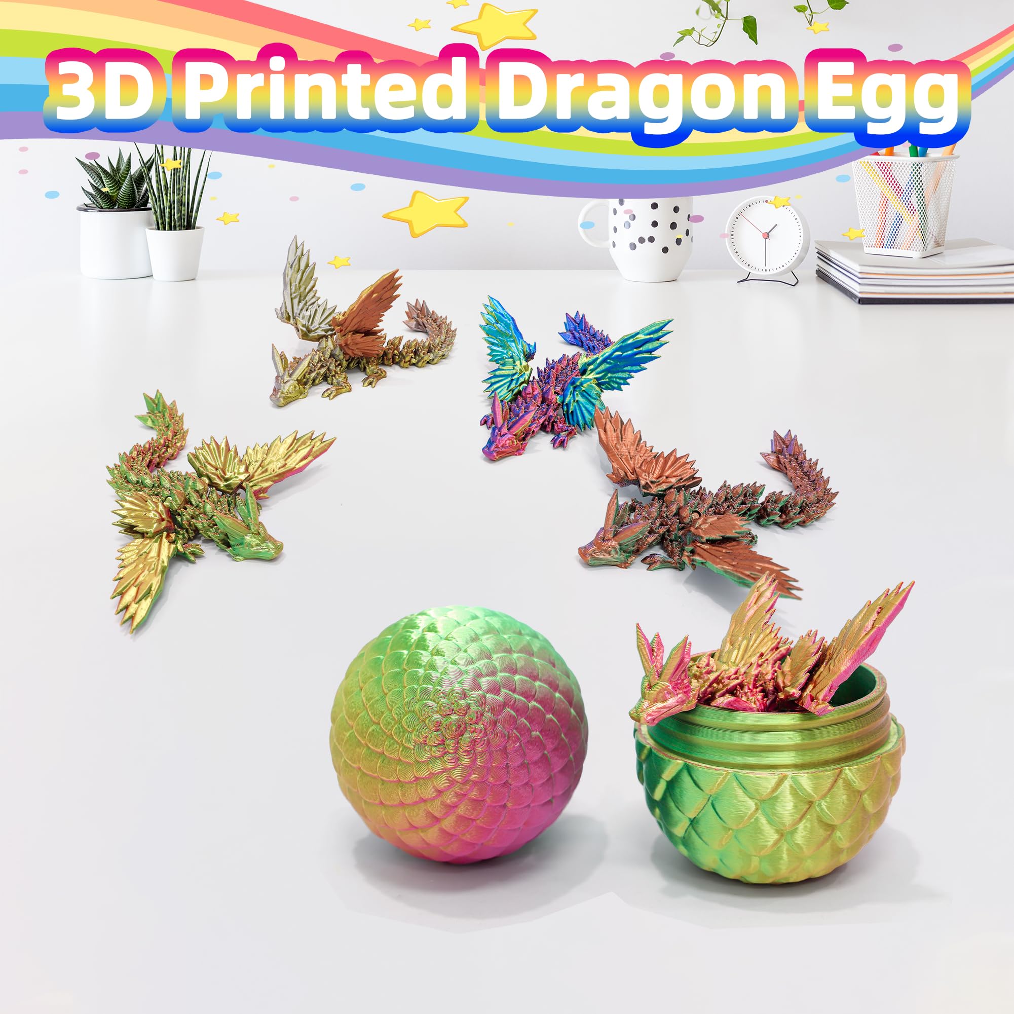 Flavery 4 Pack 3D Printed Dragon Egg, Small Scale Egg with Wings Dragon Inside, 3D Printed Fidget Toys - Image 2