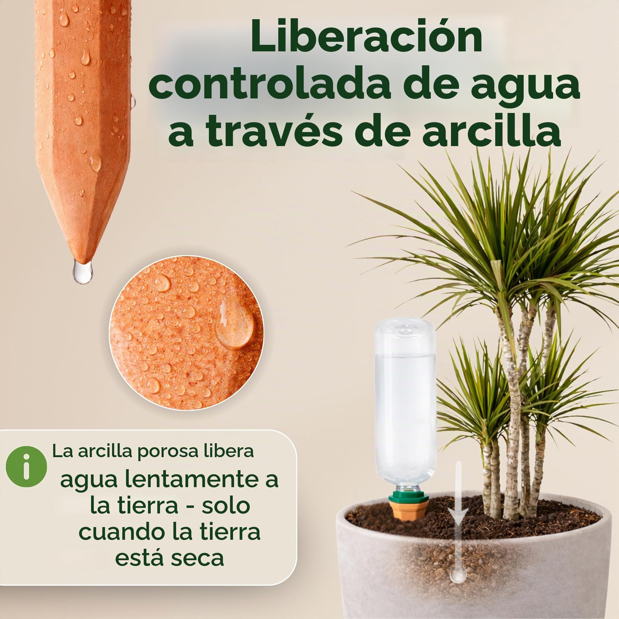 Sistema de riego para plantas, juego de conos de arcilla con adaptador y botellas de PET de 750 ml, riego automático de vacaciones para plantas de interior y balcón
