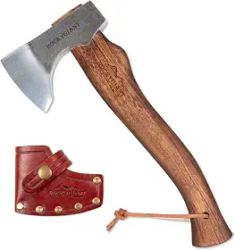 ROCKYGIANT Machado De Acampamento De 13'' Com Bainha, Machado Forjado À Mão Para Cortar Lenha, Fazer Galhos E Acender Gravetos, Machado De Madeira Para Sobrevivência Ao Ar Livre E Jardim, Cabo De M
