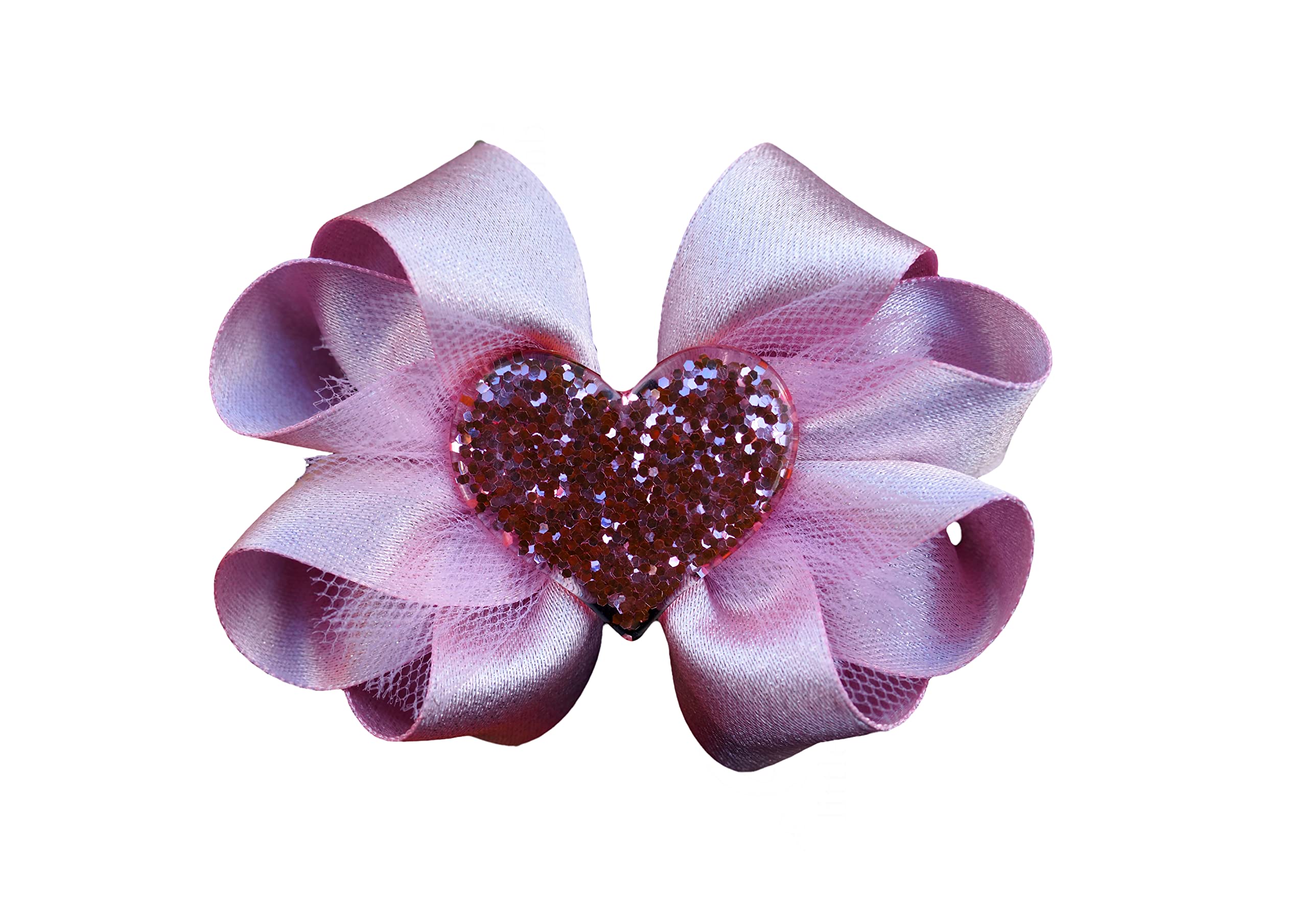 Little Lamb - 1pc Handmade Valentine theme Hair Bow (3 1/2" pink heart, clip)