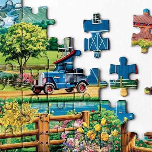Miniatura 3 de Farm Country Barn Puzzle para adultos de 1000 piezas, rompecabezas de flor y pájaro y vaca, rompecabezas de paisaje de montaña natural