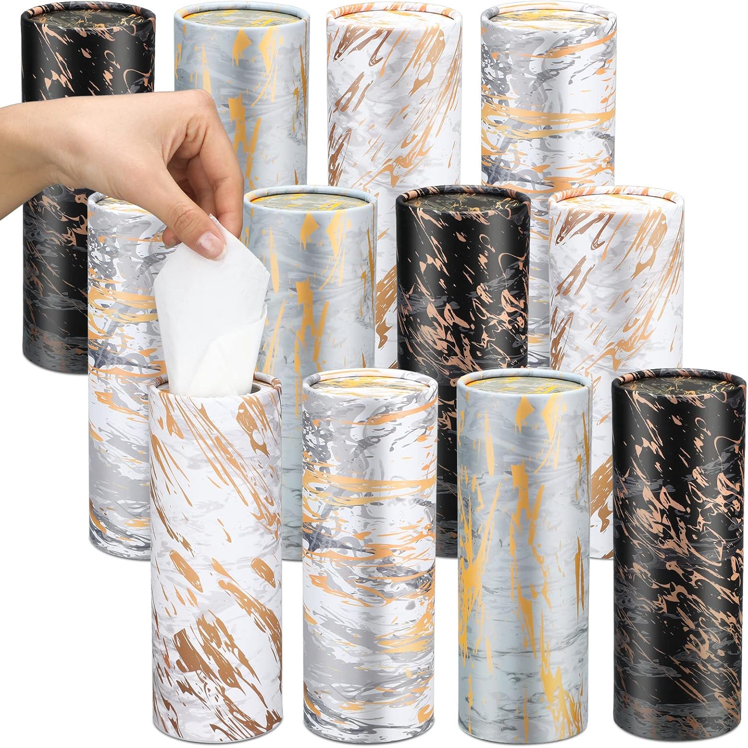 Thenshop 12 Pack 7.1x2.7" Car Tissues Cylinder with 7.1x5.9" Napkin 3 Ply Facial Tissues Bulk Round Boxes Paper Tubes Decorative Container for Car Cup Holder Home Travel Everyday Refill