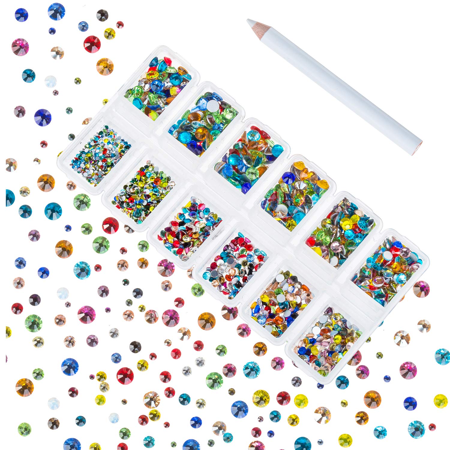 Zealer 1800pcs Crystals Colorful Nail Art Rhinestones Round Beads Top Grade Flatback Glass Charms Gems Stones for Nails Decoration Crafts Eye Makeup Clothes Shoes 300pcs Each (Mix SS3 6 10 12 16 20)