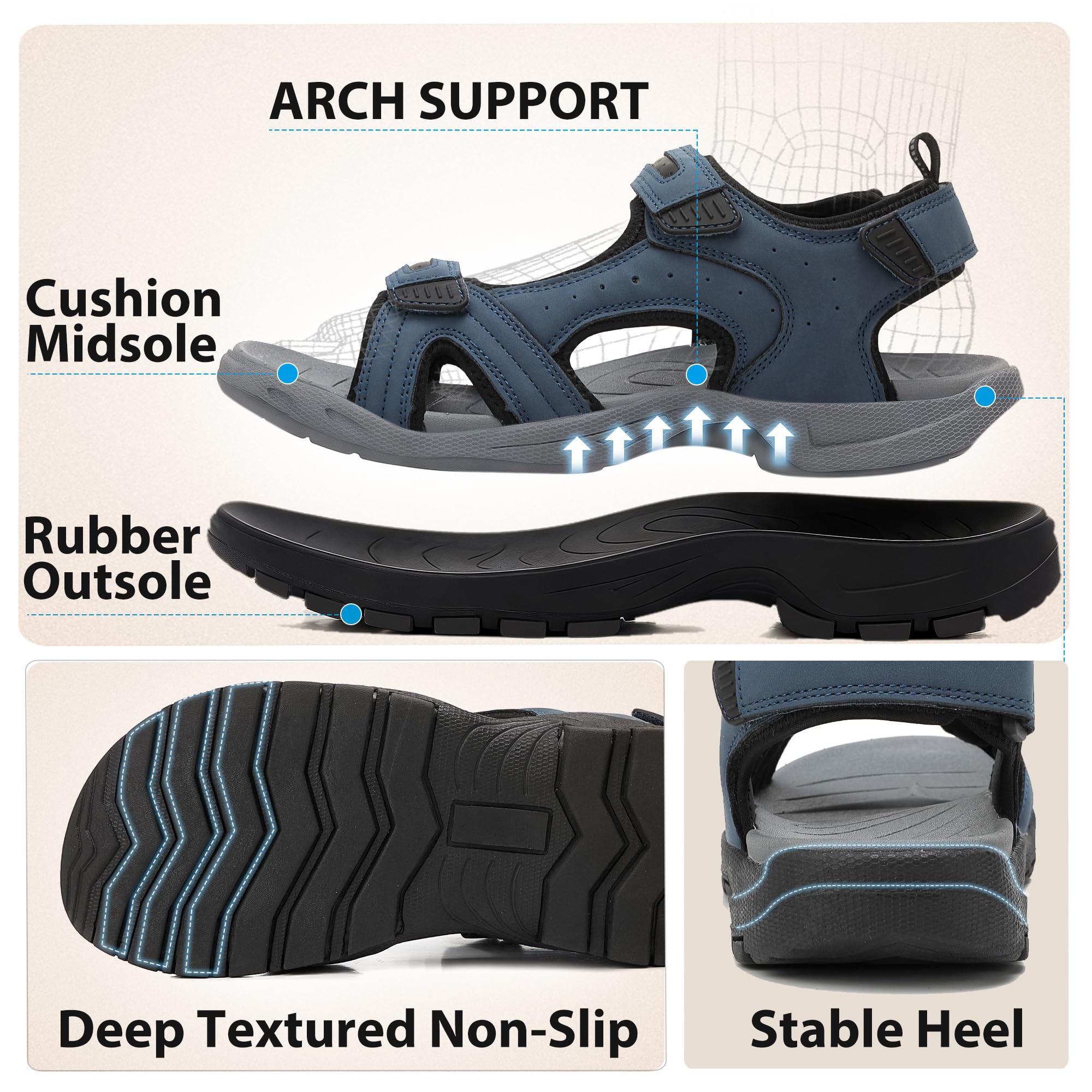 ARRIGO BELLO Sandali Uomo Estivi Sportivi Trekking Strappo Sandali Antiscivolo Spiaggia Scarpe per All'aperto Taglie 41-46