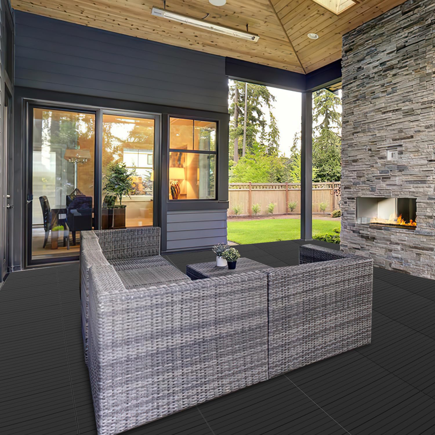 Daromigo WPC Terrassenfliesen 30x60cm 6er Set für 1m² Holzfliesen Balkon Bodenbelag Gartenplatten Terrasse Garten Balkonbodenbeläge, Anthrazit
