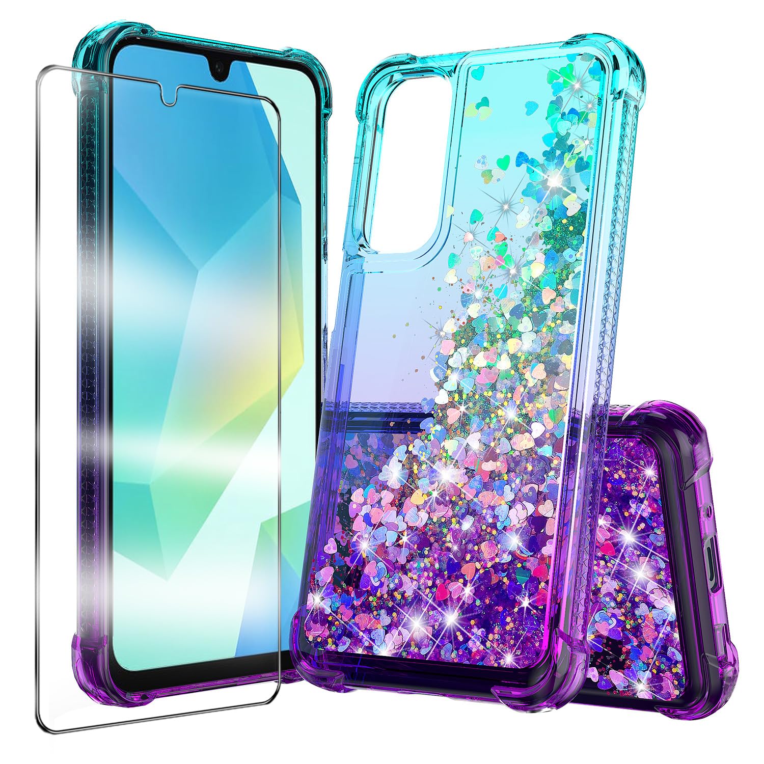 for Samsung Galaxy A26 5G Case with Tempered Glass Screen Protector Glitter Blin