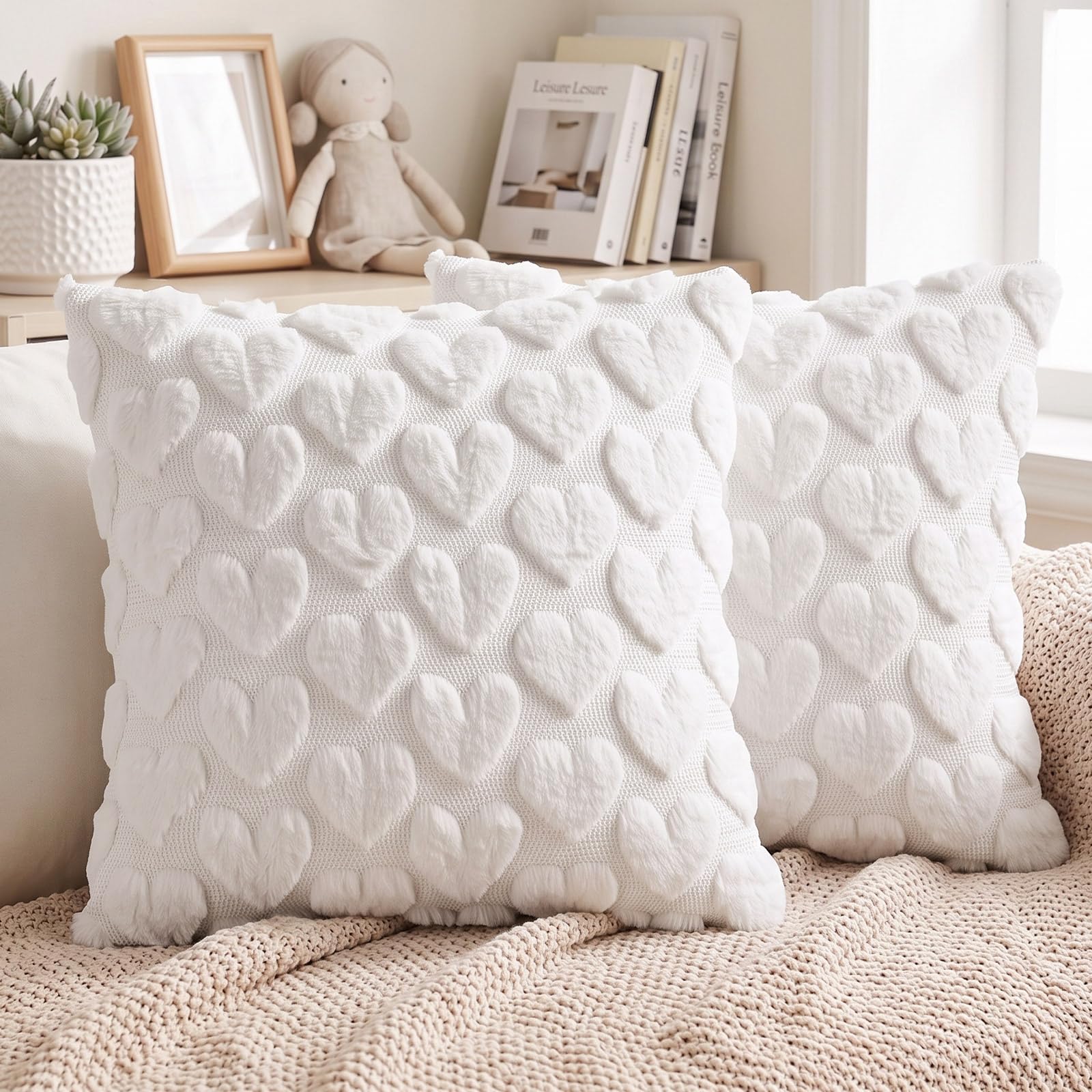 Vijamiy Cushion Covers 45x45cm Set of 2 Heart Off-White