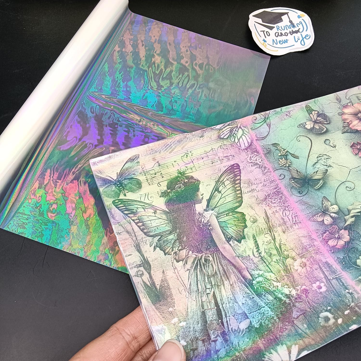 1pc BOPP Holographic Precoated Film, 0.98mil Thickness, 22cm×5m-Glitter Holographic Overlay Laminating Film 4 Styles, Waterproof&Scratch-Proof, for Scrapbooking and Office Use (Plain(Transparent))