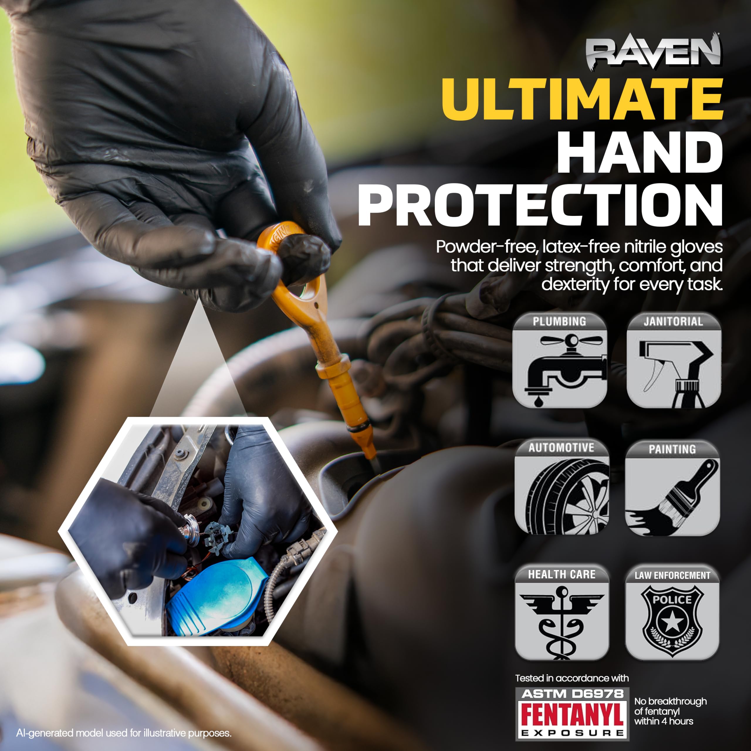 SAS Sicherheit 66518 Raven 6 Mil Schwarz Nitril Einmalhandschuhe - Large - 10 Stück (100 Handschuhe Pro Box)