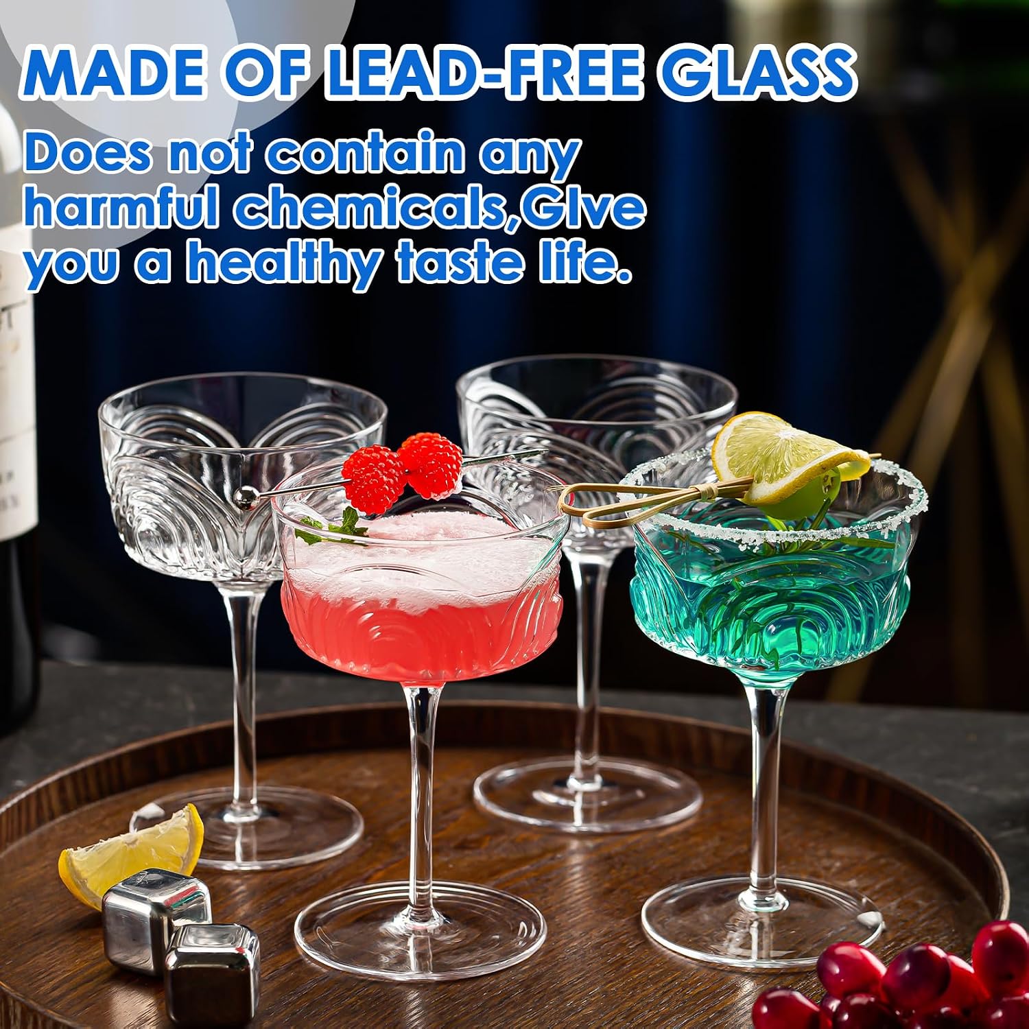 Art Deco Coupe Glasses Set of 4, Vintage Martini Glasses, 6.5oz Stemmed Crystal Cocktail Cups, Margarita Cups, Champagne Flutes for Espresso Martini, Manhattan as Bar Glassware, Gifts