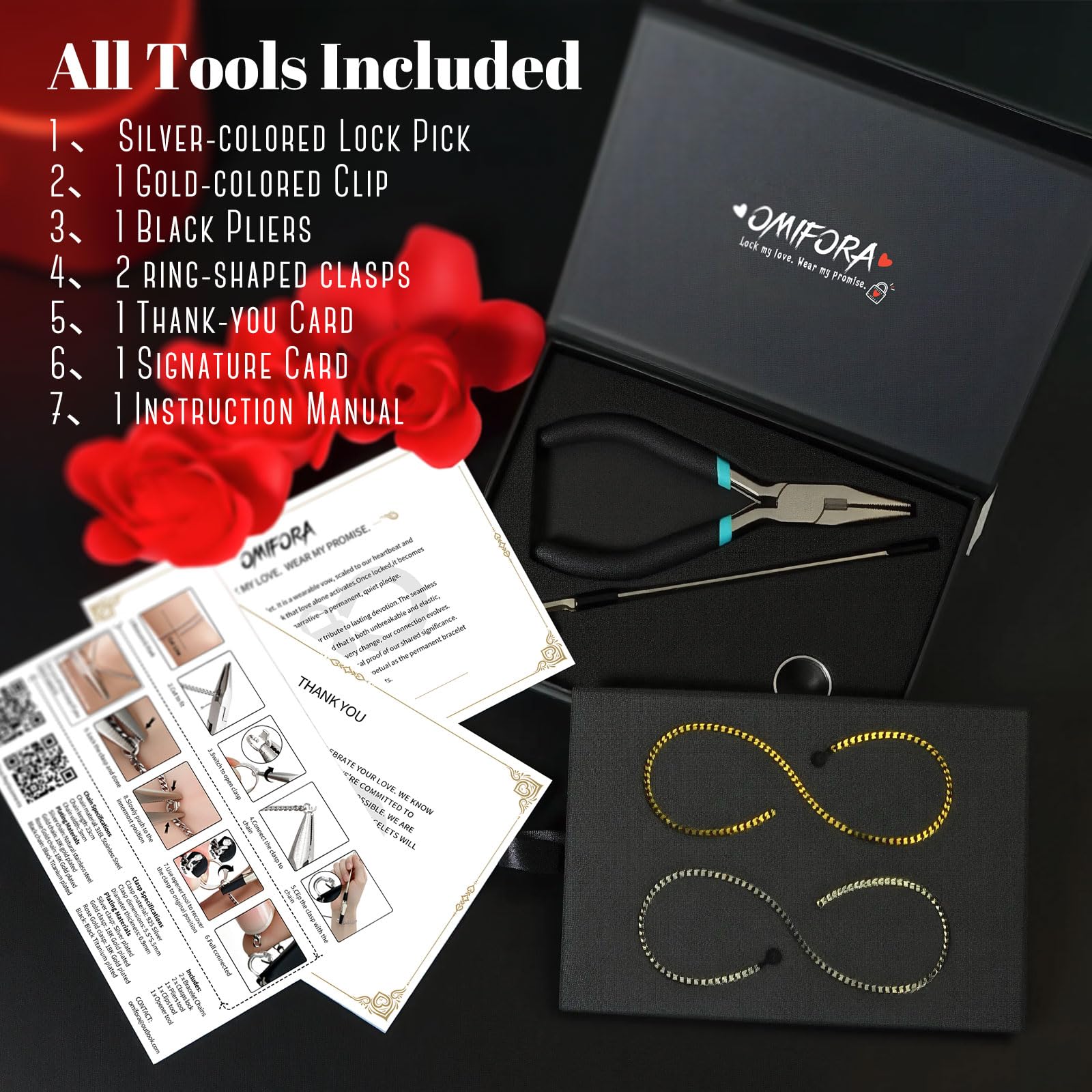 omifora Kit di braccialetti permanenti con chiusura ad anello, gioielli romantici per coppie, amici e familiari, regalo per anniversari, festa della mamma e compleanni (oro e oro)