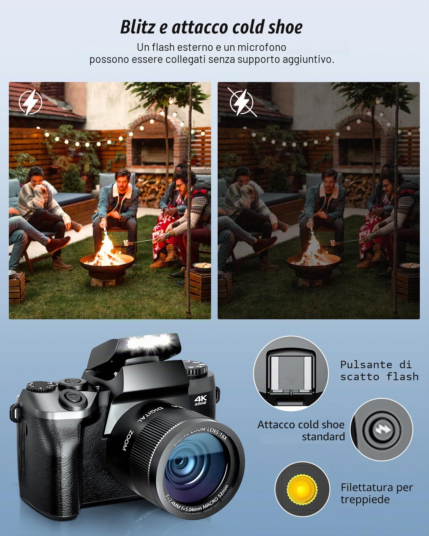 Fotocamera digitale 4K 64MP, camera con touchscreen da 4,0", zoom digitale 16X, fotocamera compatta per principianti con funzione WiFi (1)