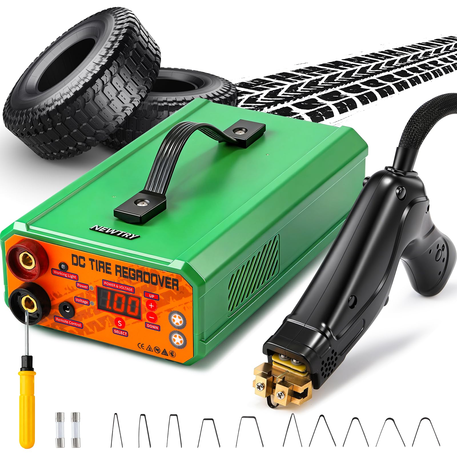 Photo 1 of NEWTRY 1000W Professional Tyre Groover Portable Tire Rubber Grooving Cutter Tool Kit Tire Engraving Machine with 10 Blades Digtal Display for Tread Pattern Tire Retreading