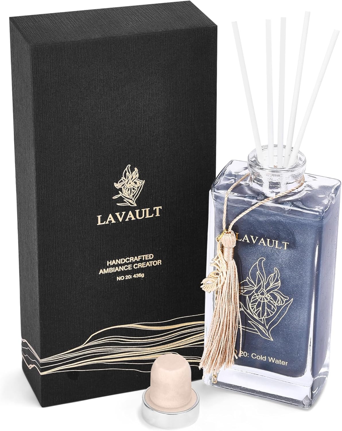 Reed Room Diffuser Set - Natural Aromatherapy Reed Sticks for Oil Diffuser - Perfect for Bathroom - Scent Diffusers for Home Environment - Air Freshener Diffuser - Grey - Cold Water Aroma