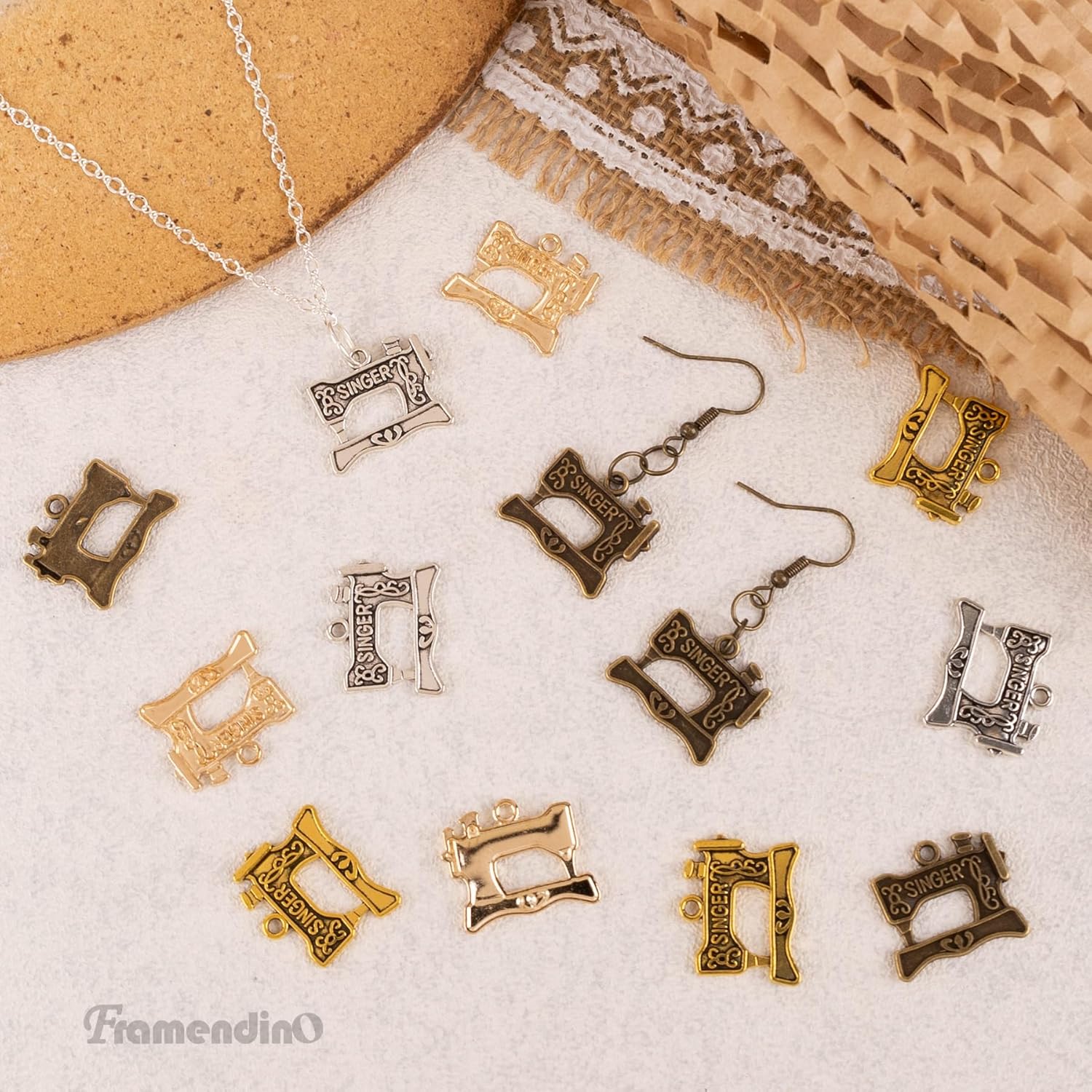 Framendino, 100 Pack Sewing Machine Charms Antique Metal Pendants for DIY Jewelry Making keychain 4 Colour - Image 5