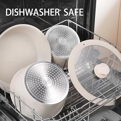 Miniatura 6 de Juego de 21 piezas de ollas y sartenes de cerámica, juego de ollas y sartenes antiadherentes, mango desmontable, apilable, juego de utensilios de