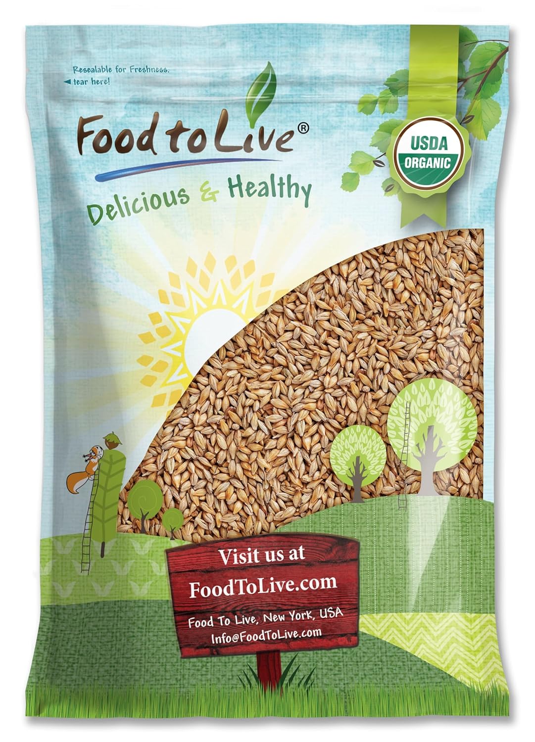 Food to Live Organic Whole Unhulled Barley, 10 Pounds - Premium Quality Seeds with Husk Intact. Non-GMO, 100% Natural, High in Fiber. Kosher Grain.