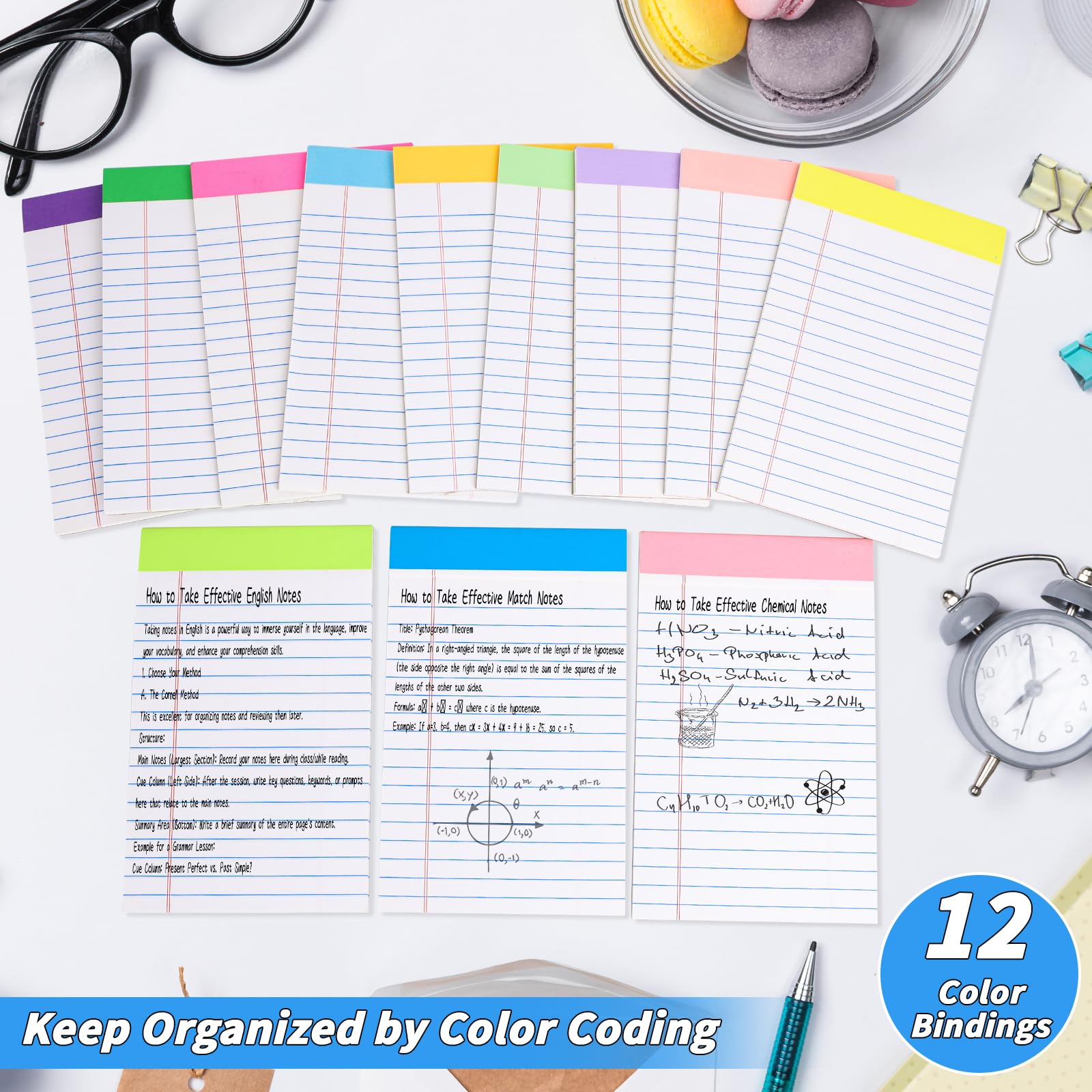 Confezione da 36 blocchi legali, blocco note arcobaleno da 12,7 x 20,3 cm, blocco note perforato a righe per lavoro, studio, lista di appunti quotidiani, fogli a righe, ricariche per appunti, per