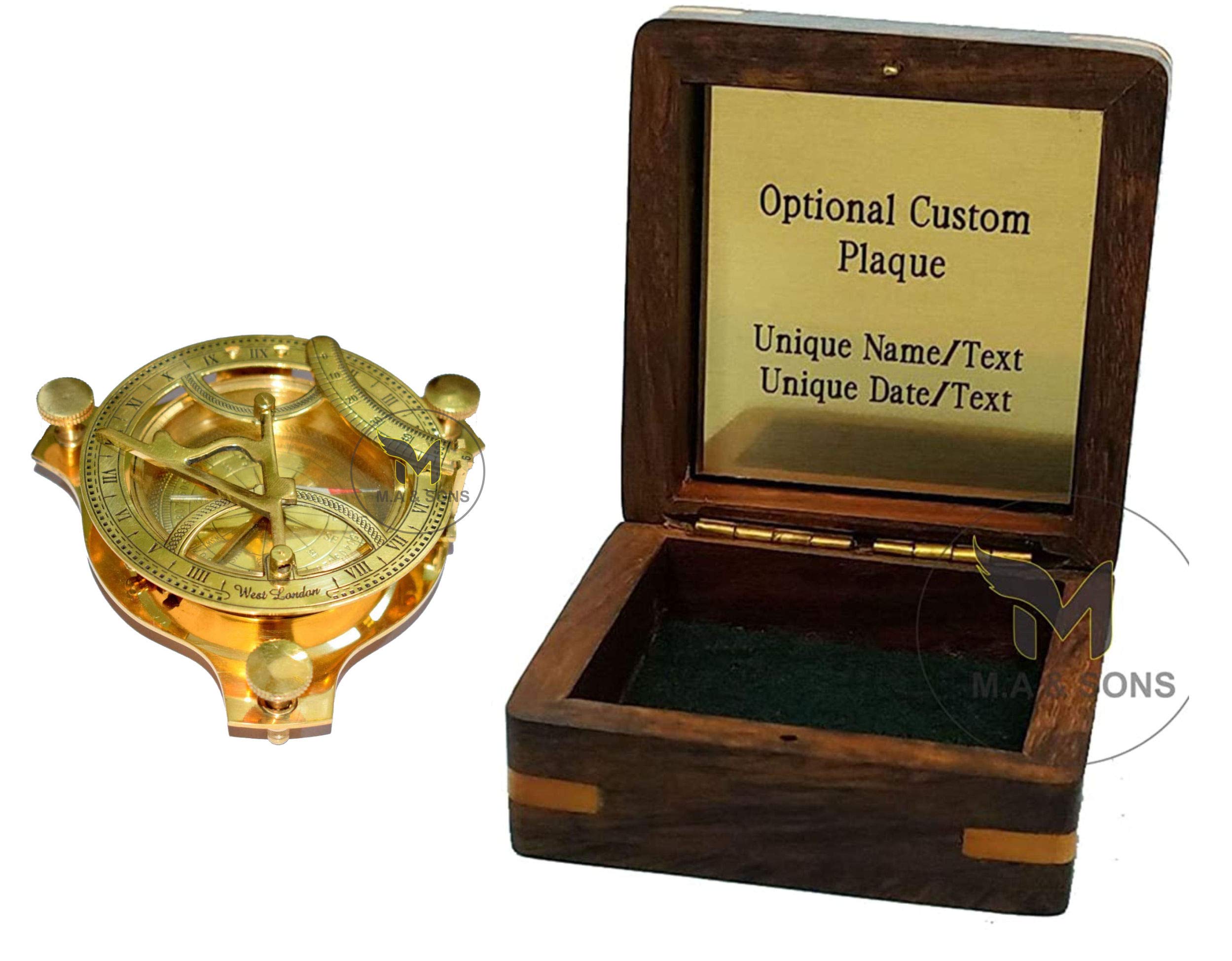 M.A & SONS 4" Sundial Compass Solid Brass Sun Dial | Free Customized Message