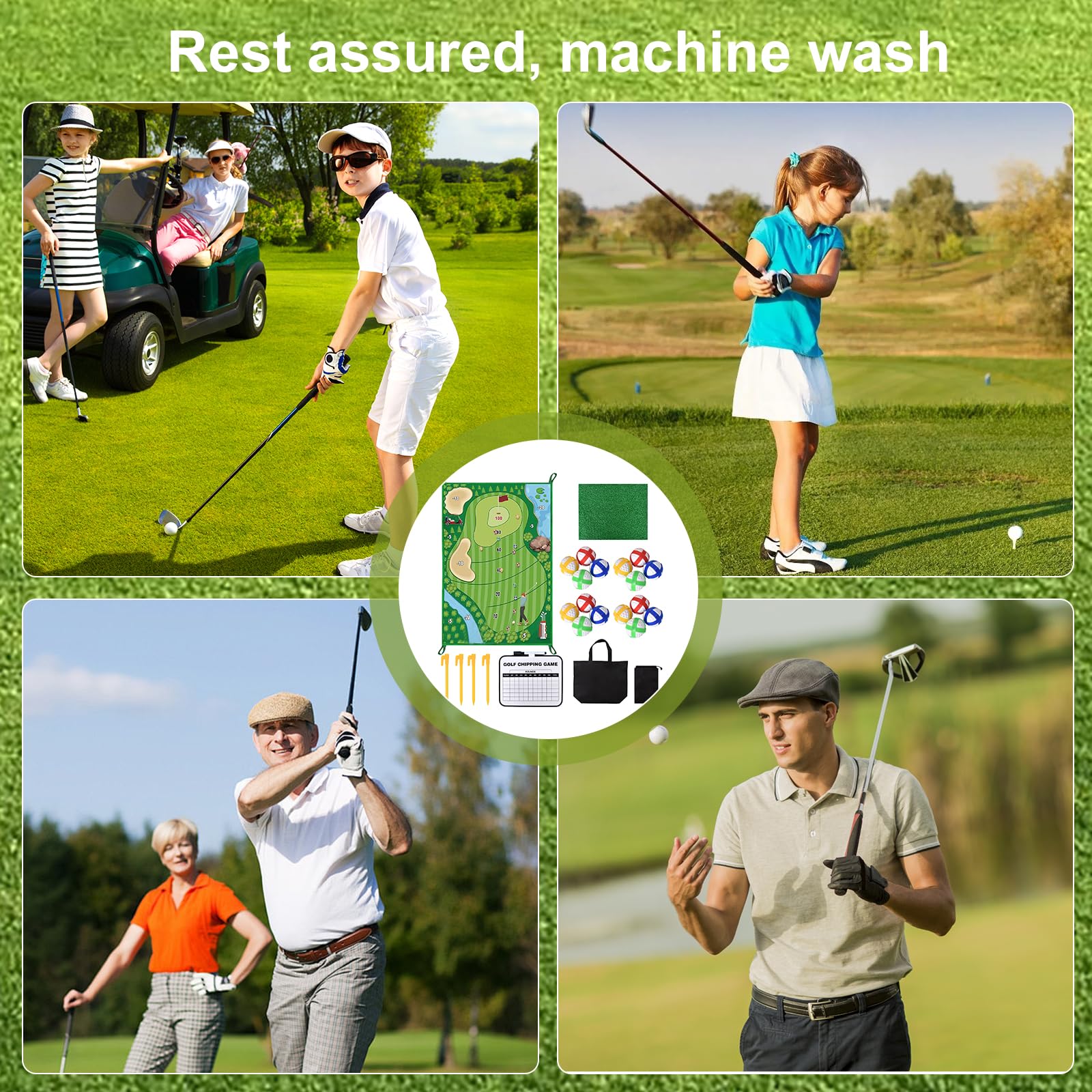 Tapis d'Entraînement de Golf - Matten d'entraînement de Golf, Kit Complet avec Tapis Golf, 16 Balles, Tapis de Frappe et Accessoires, Idéal pour Entraînement Intérieur, Extérieur, et Jardin