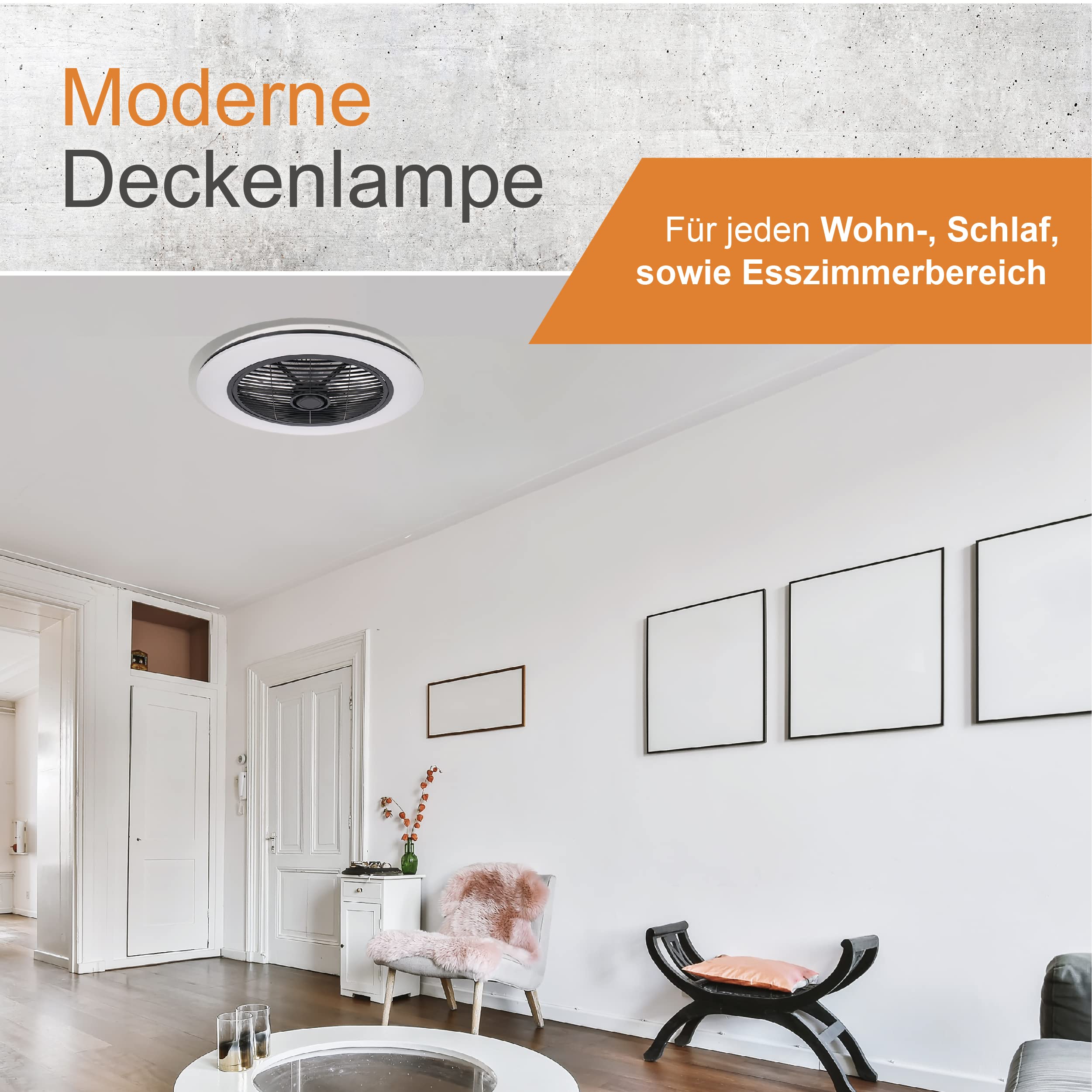 CLICLED Ventilatore Da Soffitto con Luce e Telecomando 4 Pale Retrattili a Scomparsa 80W Plafoniera Led a Sospensione Con Tre Temperature Di Luce Fredda Calda Naturale Ultra Slim Silenzioso