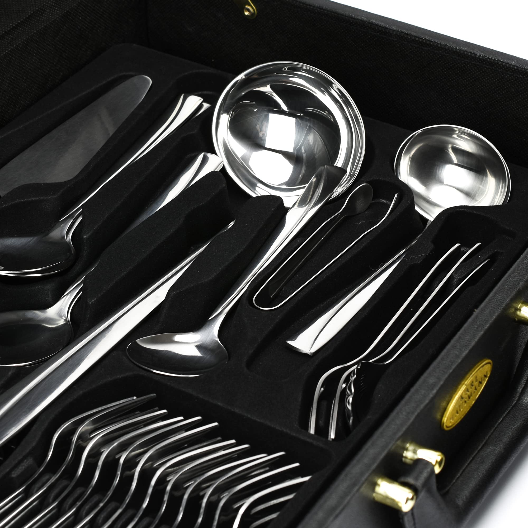 KARL HAUSMANN Cubertería 12 Personas, 72 Piezas Acero Inoxidable 18/0 con Maletín - Juego de Cubiertos con Cuchillos Tenedores Cucharas + Utensilios de Servicio, Pulido Brillante, Apto Lavavajillas