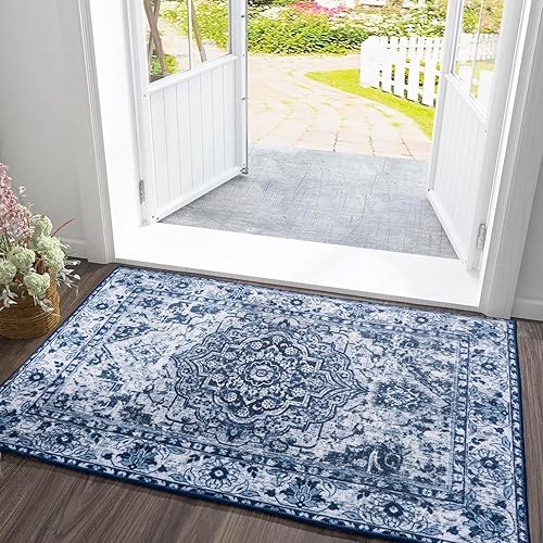 Alfombra bohemia vintage de 2 x 3 pies, alfombra de baño, ligera, resistente al desgaste, resistente a las manchas, lavable a máquina,