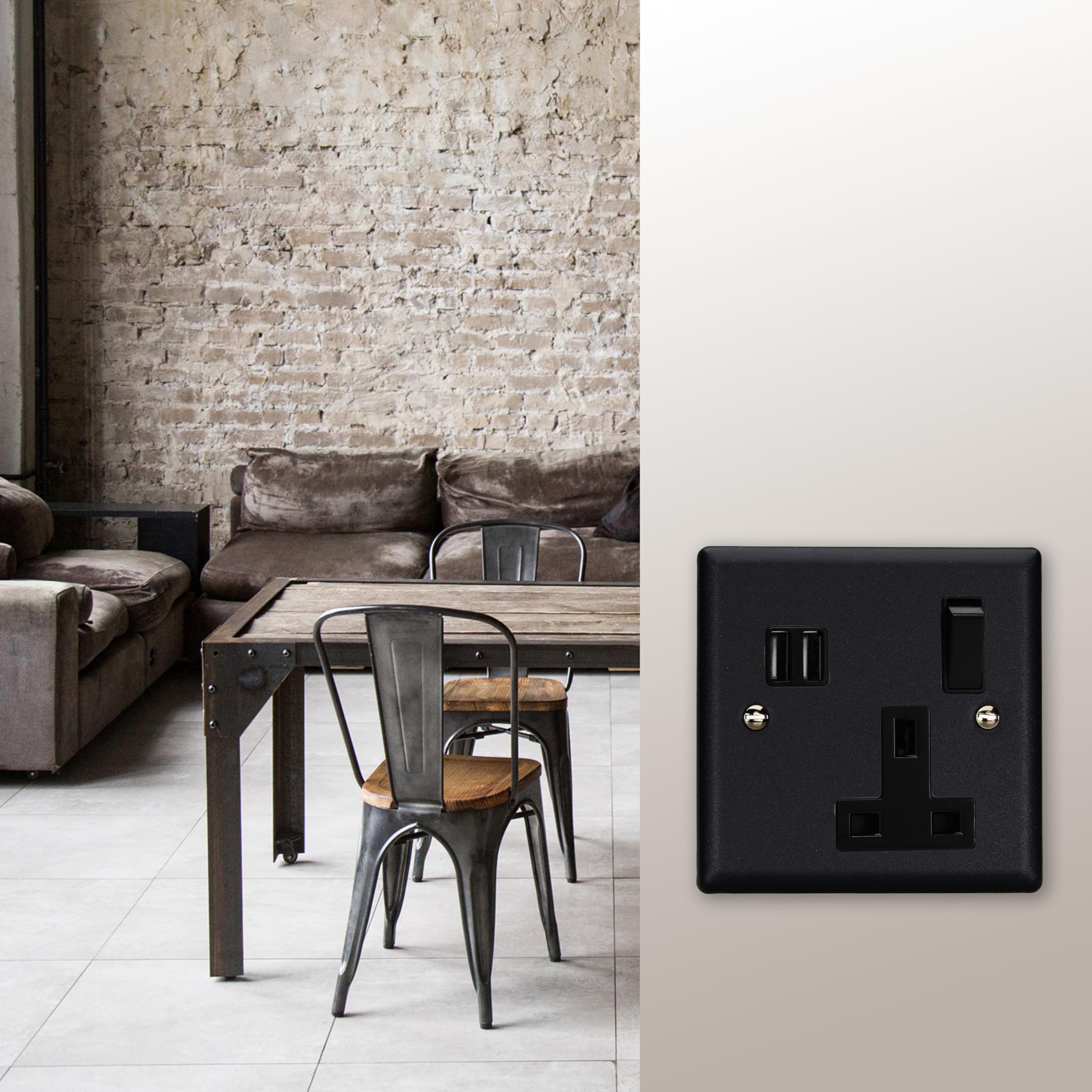 Varilight Single Plug Socket With USB Charging - Urban Matt Black With Black Insert, XY4U2SB.MB - Image 2
