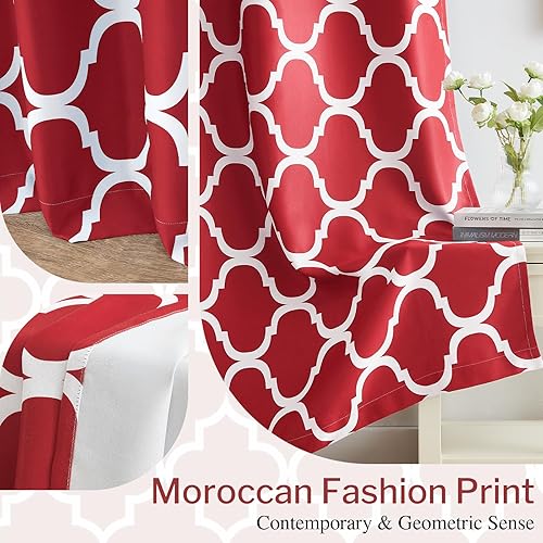Miniatura 5 de Melodieux - Cortinas opacas de estilo marroquí con aislamiento térmico y ojales para oscurecer la sala de estar, 42 x 96 pulgadas, color rojo (2
