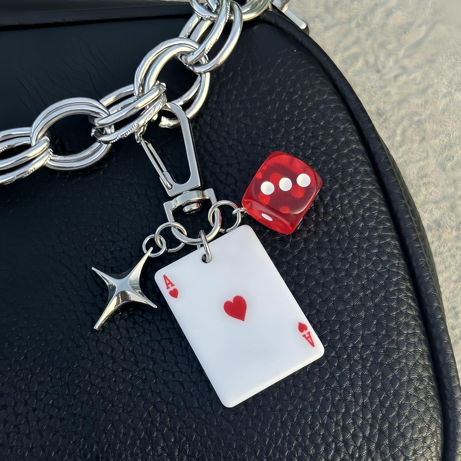 Dice Keychain, Poker Dice Keychains With Star Pendant Spadea Ace Of Hearts Club Accessories For Bags Car Charm Gifts