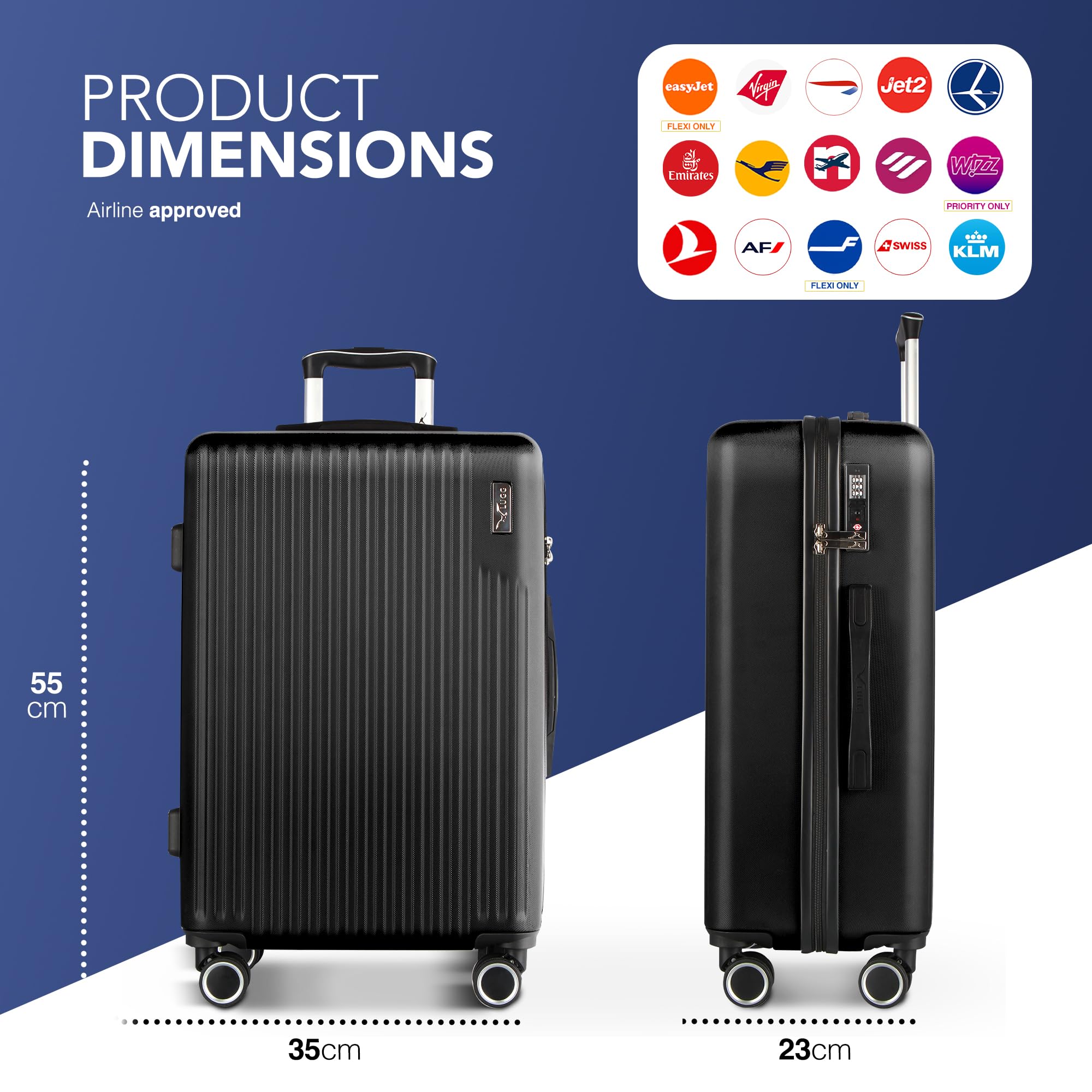LUGG 20inch Vacay Suitcase ABS Luggage with TSA Indent Lock, Aluminium Trolley Handle, 360° Spinner Wheels, Water-Resistant & Durable Material - Airline Compatible (55 x 23 x 35cm) — view 2