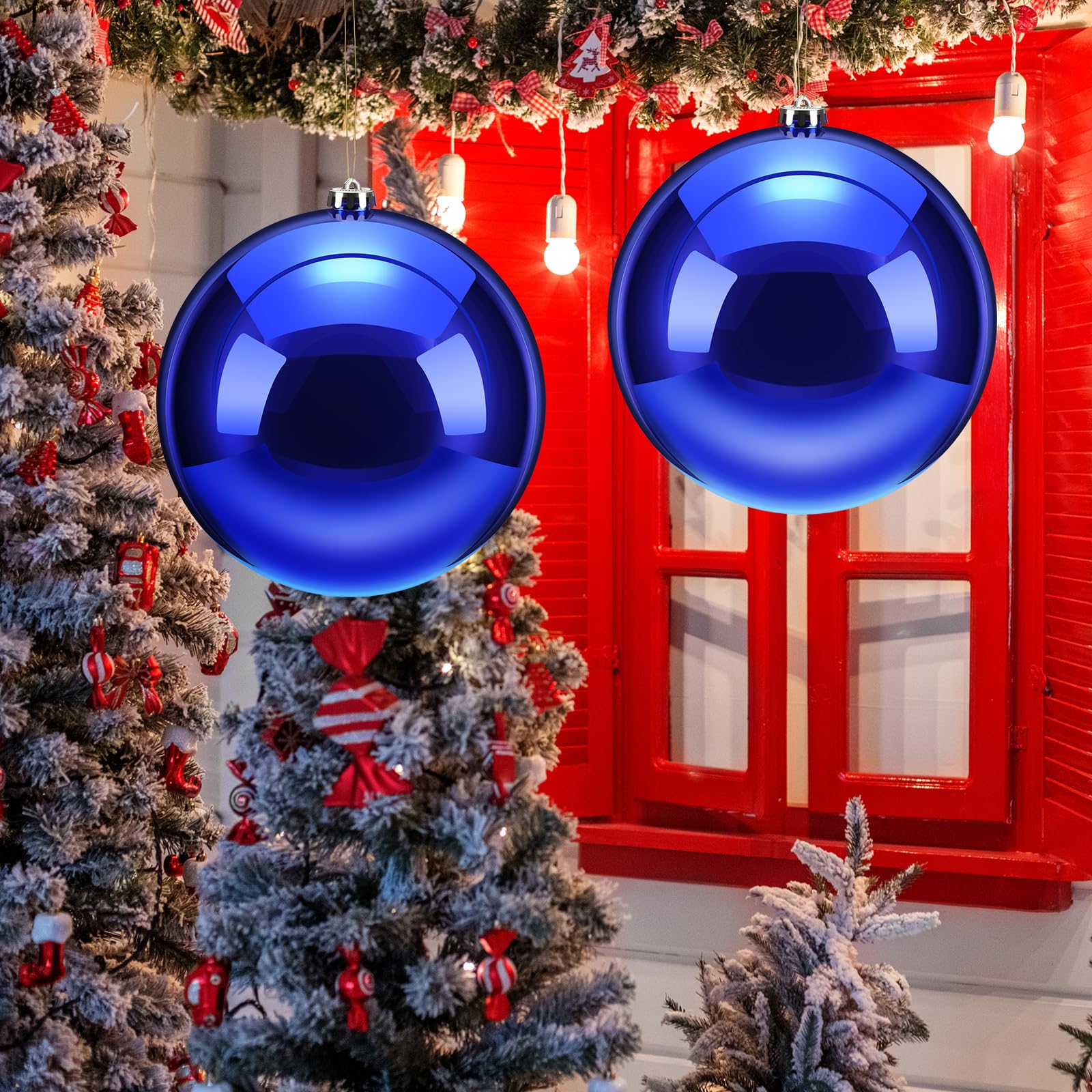 4 Pcs Large Christmas Ball Ornaments Giant Commercial Grade Plastic Christmas Ball Hanging Decorations 8" (200 Mm) for Outdoor Holiday Party Decorations Christmas Tree (Shiny Blue)