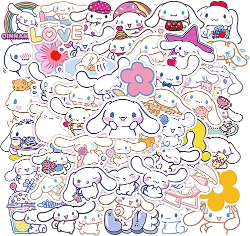 Cinnamoroll - Paquete de 50 calcomanías kawaii para niños adolescentes y adultos vinilo de pegamento impermeable para botellas de agua laptop