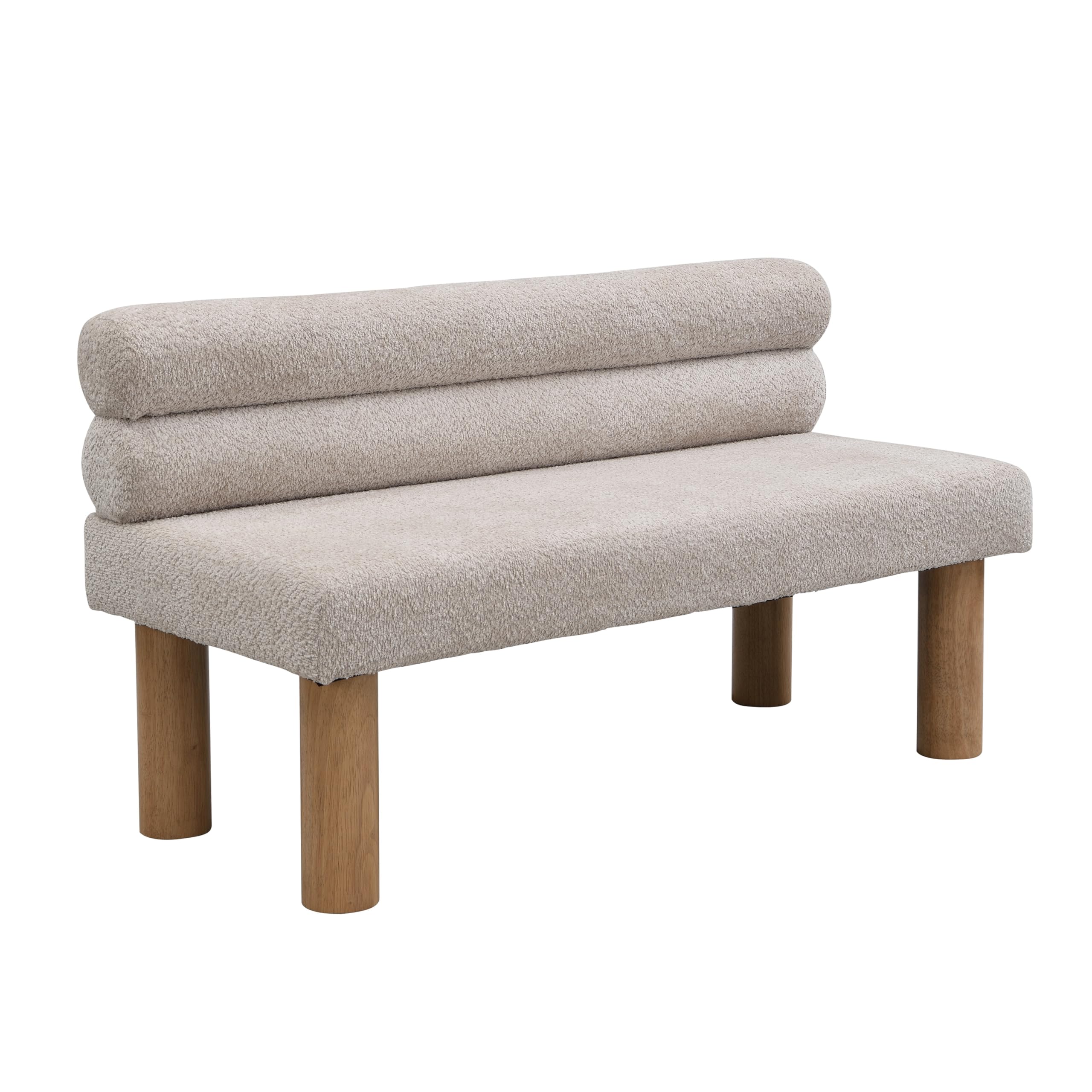 Christopher Knight Home Wally Boucle Upholstered Dining Bench, Modern Large Dining Room Chair, Entryway Ottoman Bench, Bedroom End of Bed Seating, Armless Desing and Wooden Frame, Light Gray+Natural