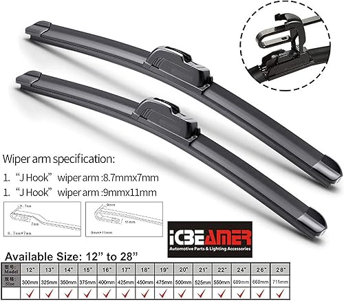Miniatura 2 de ICBEAMER - Escobillas limpiaparabrisas para automóvil, sin soporte, con gancho en U o en J, para todas las temporadas