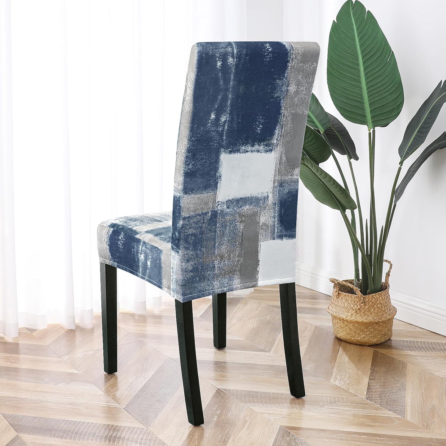 MitoVilla 4 Pcs Navy Bule Rustic Bathroom Sets with Shower Curtain and Rugs for Paint Brush Bathroom Decor, and Navy Bule Chair Covers for Dining Room Set of 6, 2 Item Bundle