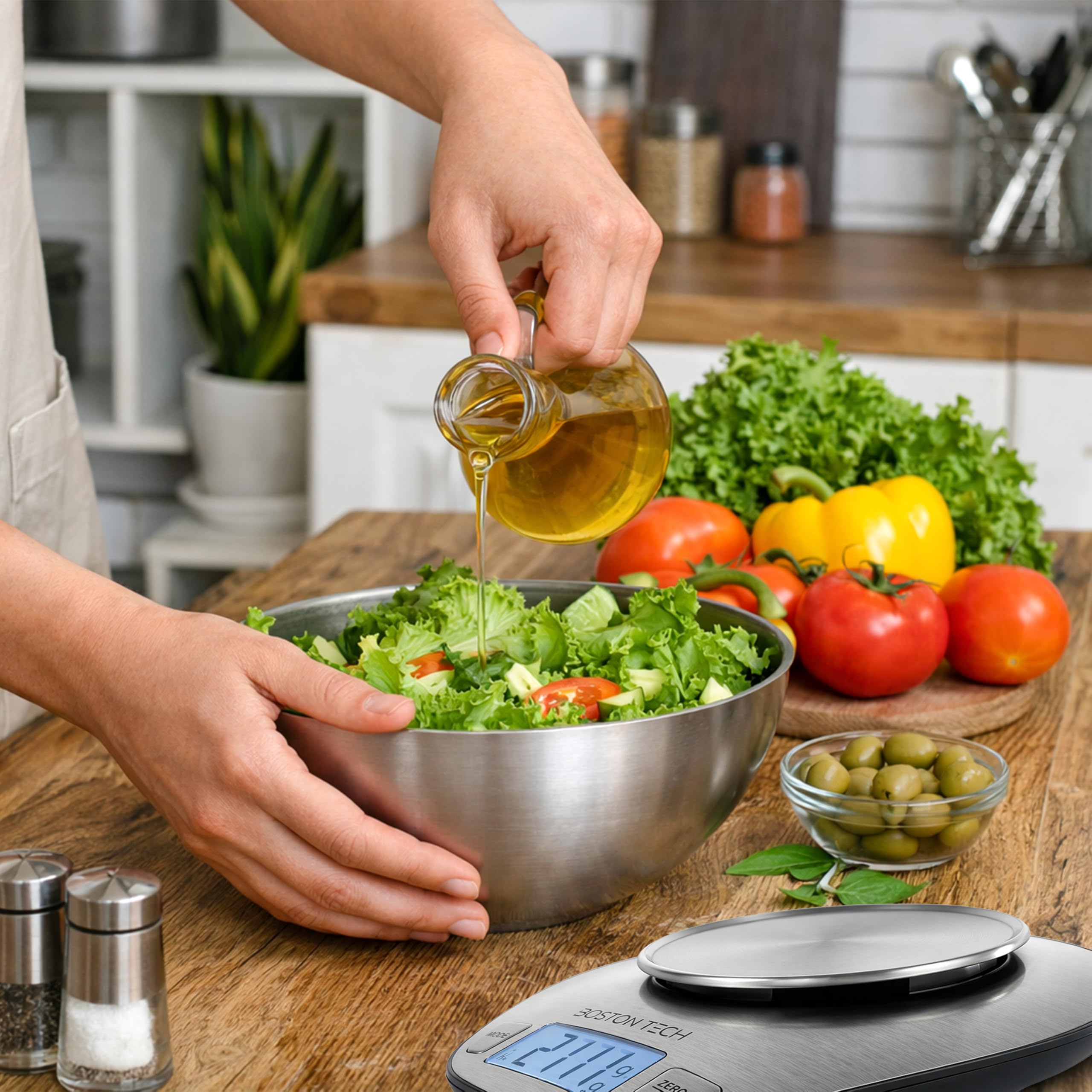 Digital Kitchen Scale, 5 kg Stainless Steel with Removable Bowl, High Precision, Backlit LCD Display, Tare Function, Waterproof, Recipe Book Included, Boston Tech - 5