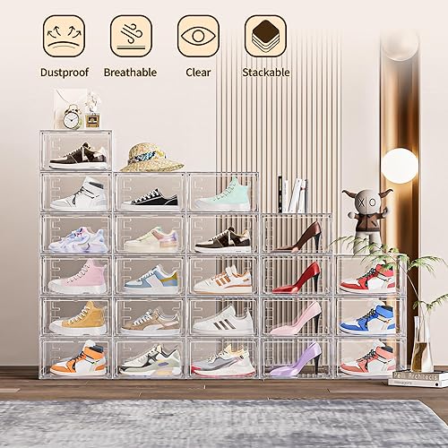 Miniatura 2 de Paquete de 6 organizadores de almacenamiento de zapatos apilables y transparentes de plástico duro grueso y resistente, para armario, caja de