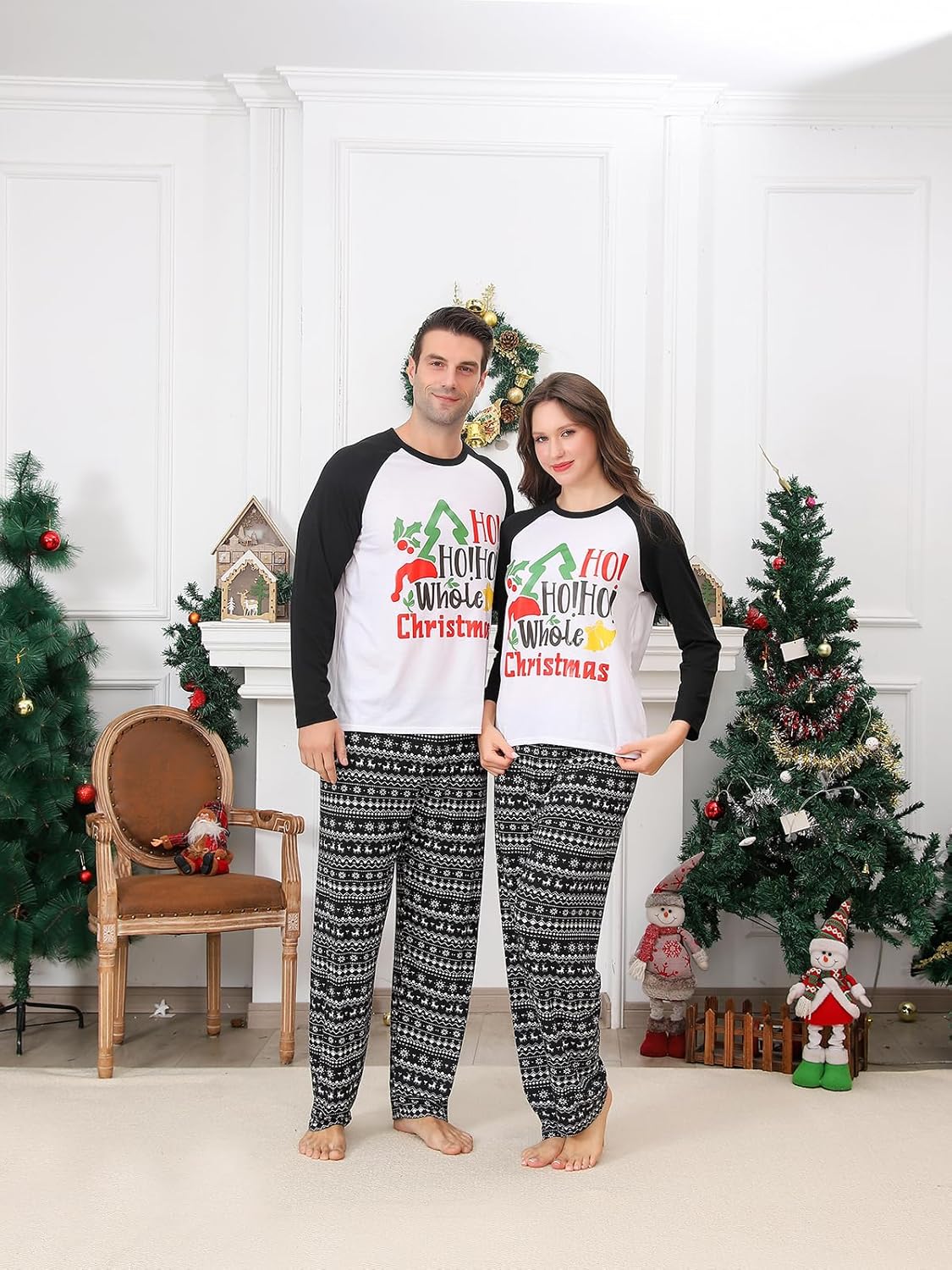 Matching Christmas Pajamas Sets for Family, Cute Womens Mens Christmas Pjs(Men,L,White Ho) - Image 5