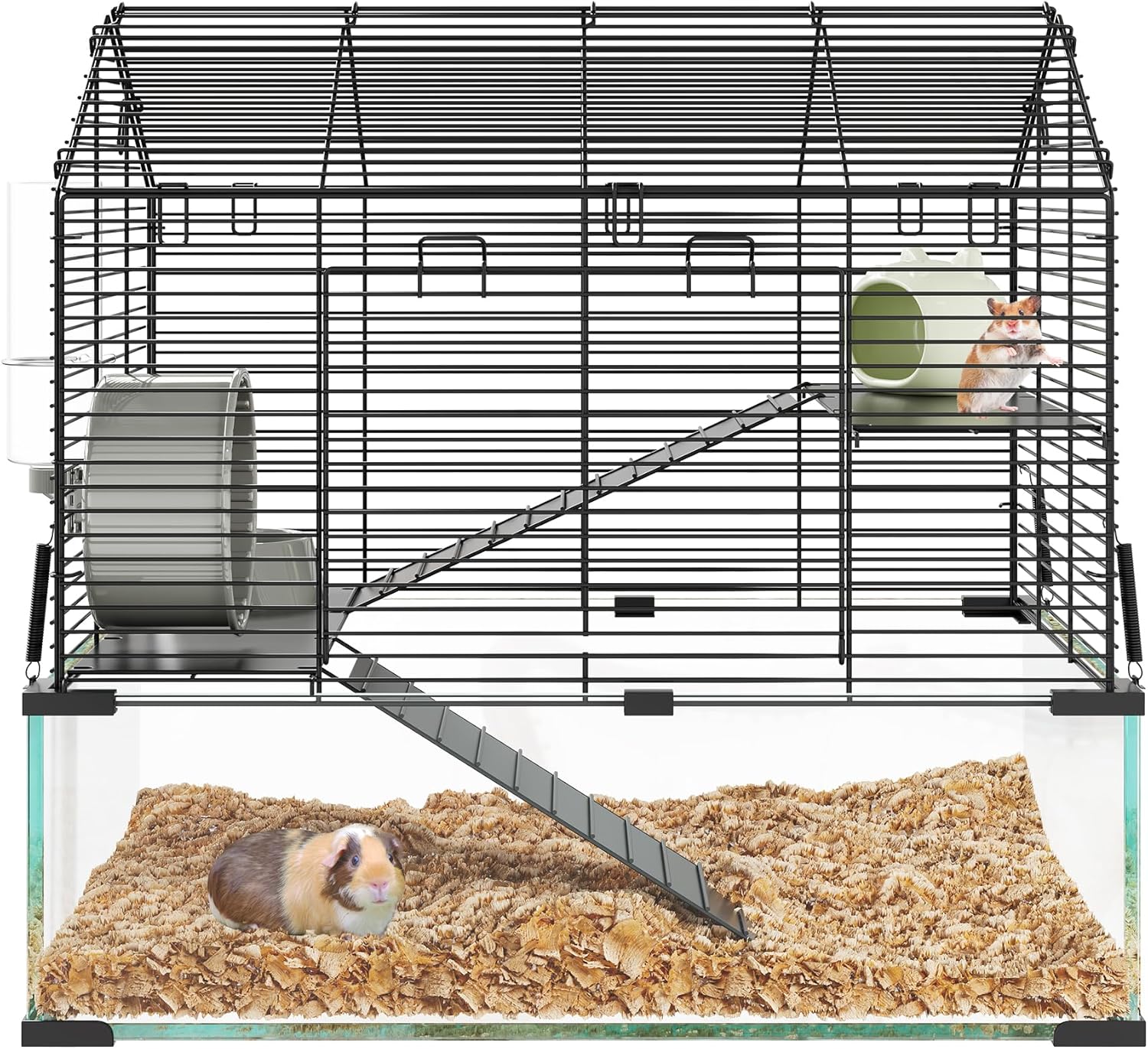 3-Tier Large Hamster Cage, 360° Viewing Transparent Guinea Pig Cage with Running Wheel, Food Dish, Hut, Water Bottle, Spacious Gerbil & Chinchilla Enclosure