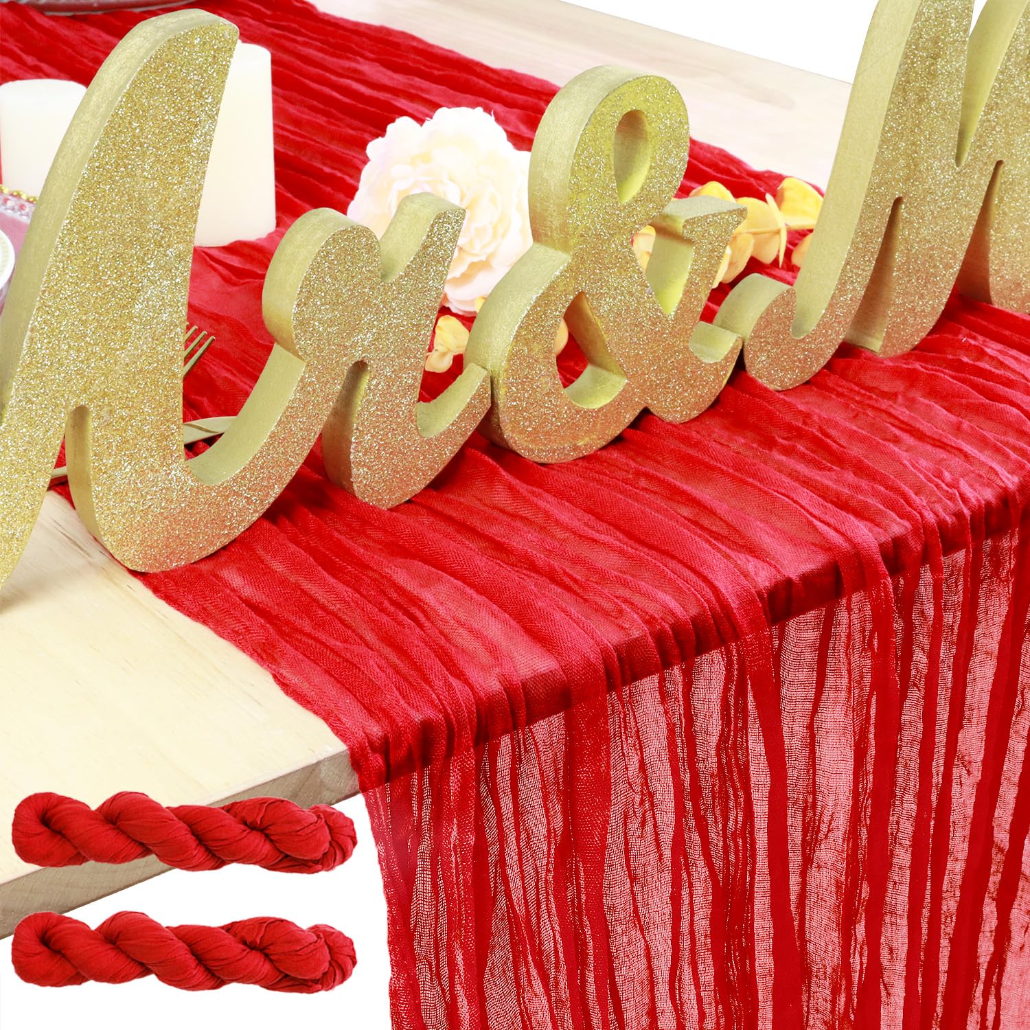 PATYDEST 2 Pack Red Cheesecloth Table Runner 10FT Boho Gauze Table Runners 120 inch Long Rustic Cheese Cloth Runners for Tables Sheer Cheesecloth