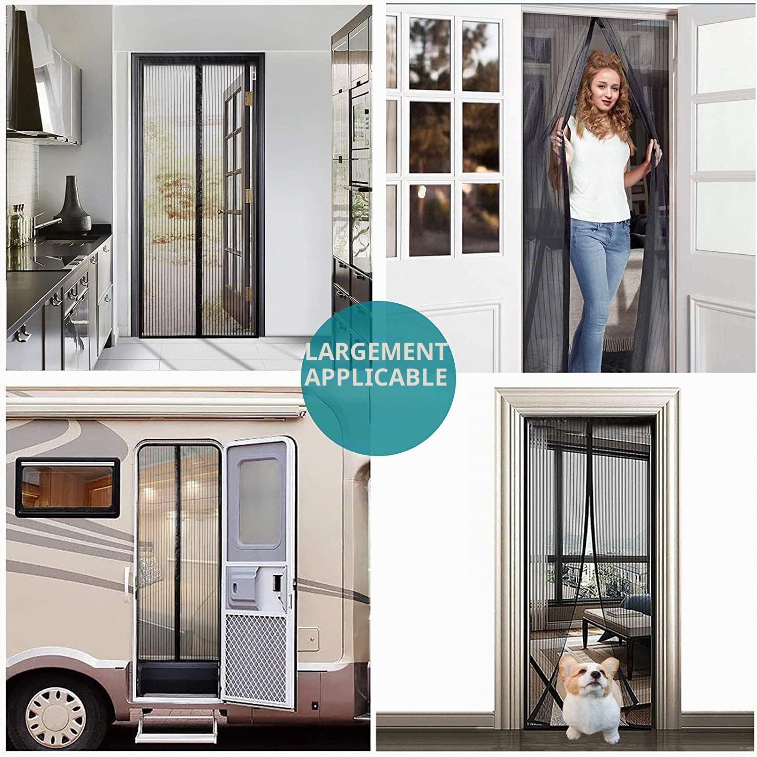 Magnétique Moustiquaire pour Porte, 190x210 cm Rideau de Porte Antimoustique, Noir Moustiquaire Mailles ultra fines pour Couloirs, Portes, Patio, Fermeture Automatique