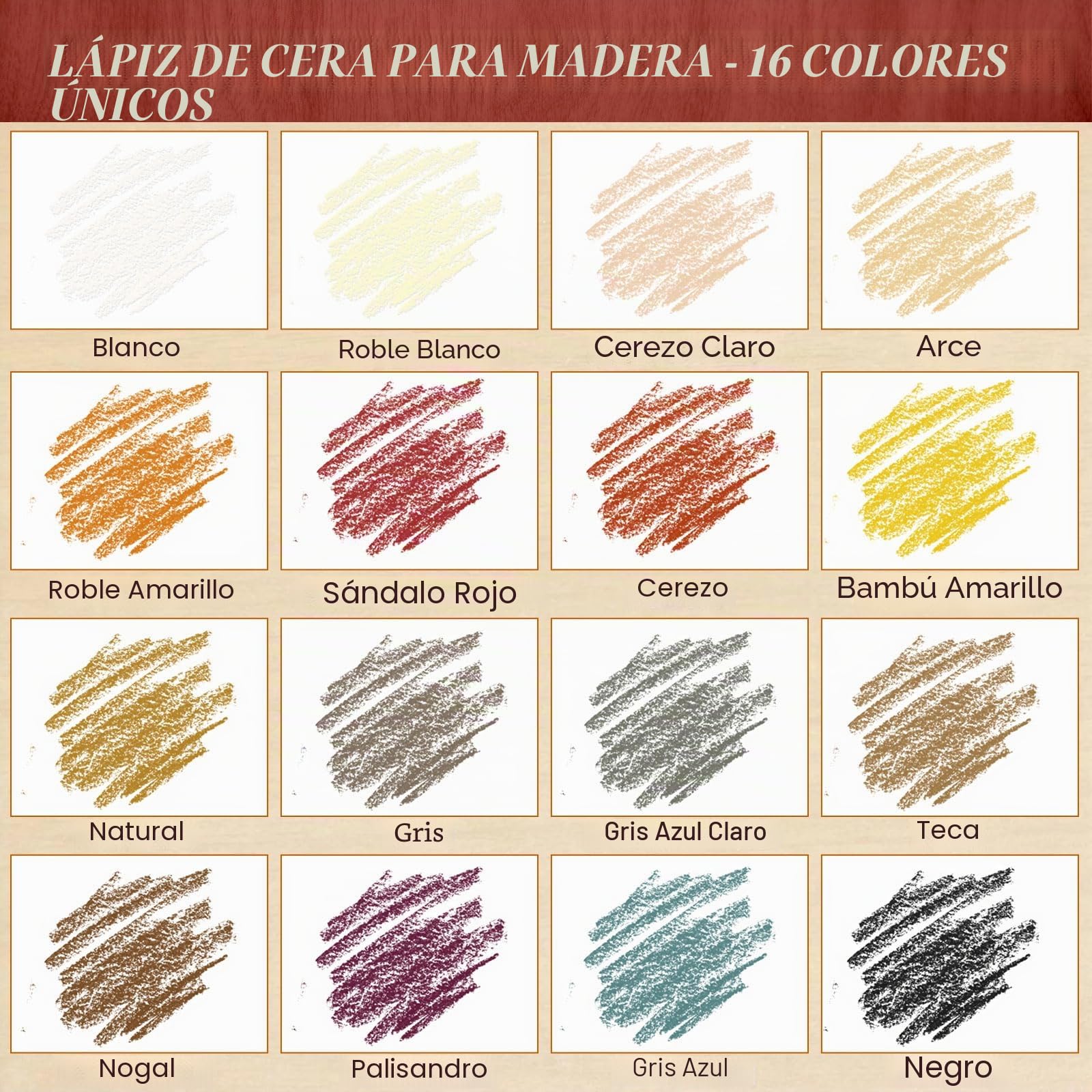 SZ-KARIDGE Lápices de cera para reparación de muebles, 16 unidades, lápiz de relleno de cera de madera, marcador de muebles para cubrir Se utiliza para rellenar arañazos, arañazos y manchas