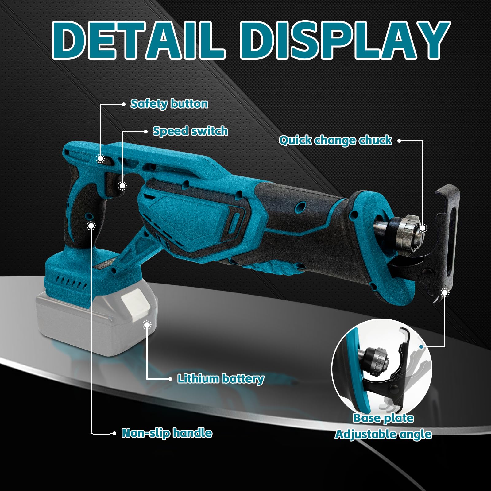 Scie Sabre Sans Fil Compatible avec Makita 18V, Scie Alternative Sans Fil pour Scier le Bois/Acier avec 4x Lames de Scie Alternative,Lunettes de Sécurité et Gants (Sans Batterie et Chargeur)