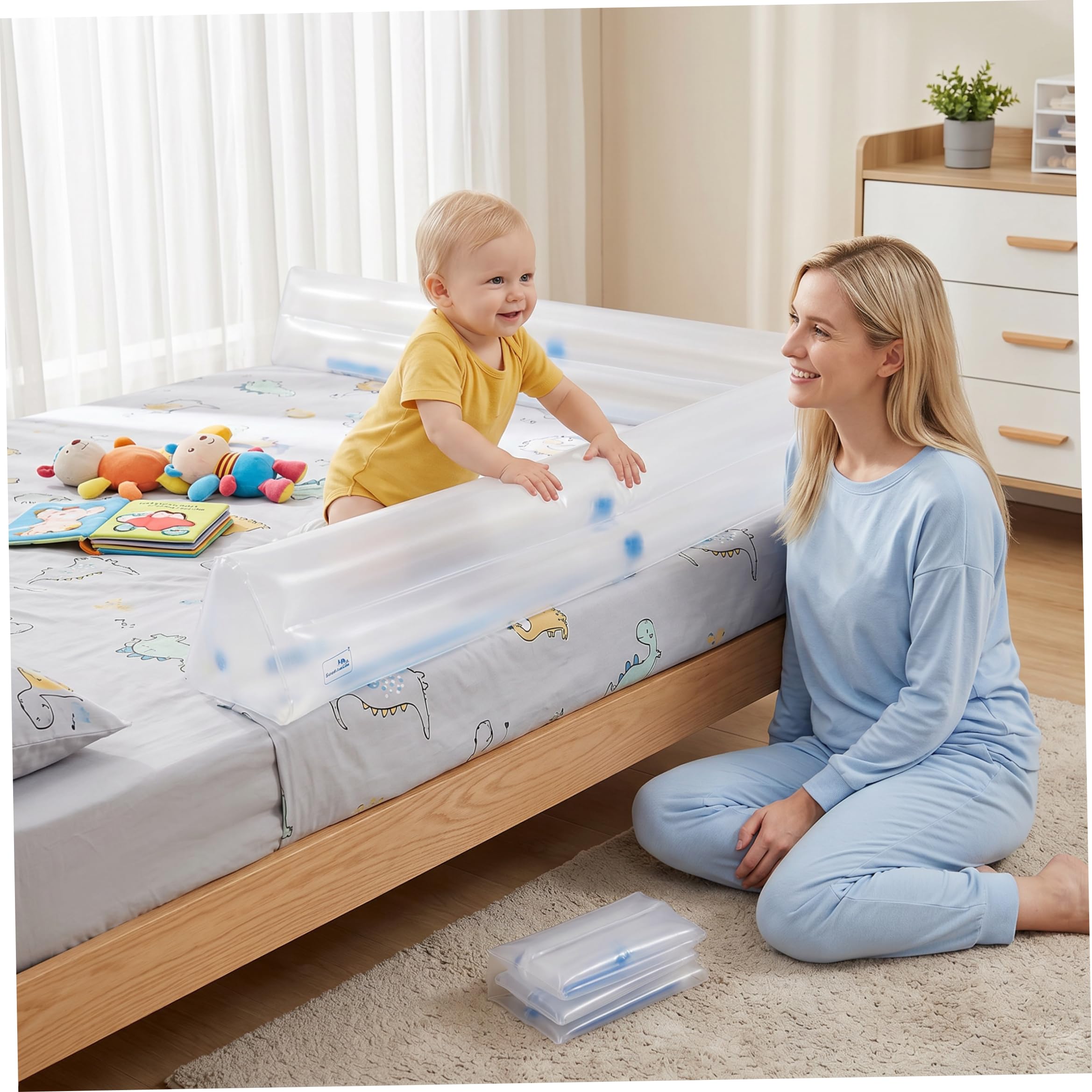 Sponde per lettino da viaggio per bambini, 2 pezzi, paracolpi per lettino gonfiabile portatile, morbido PVC antiscivolo, per casa e viaggio, 47 pollici