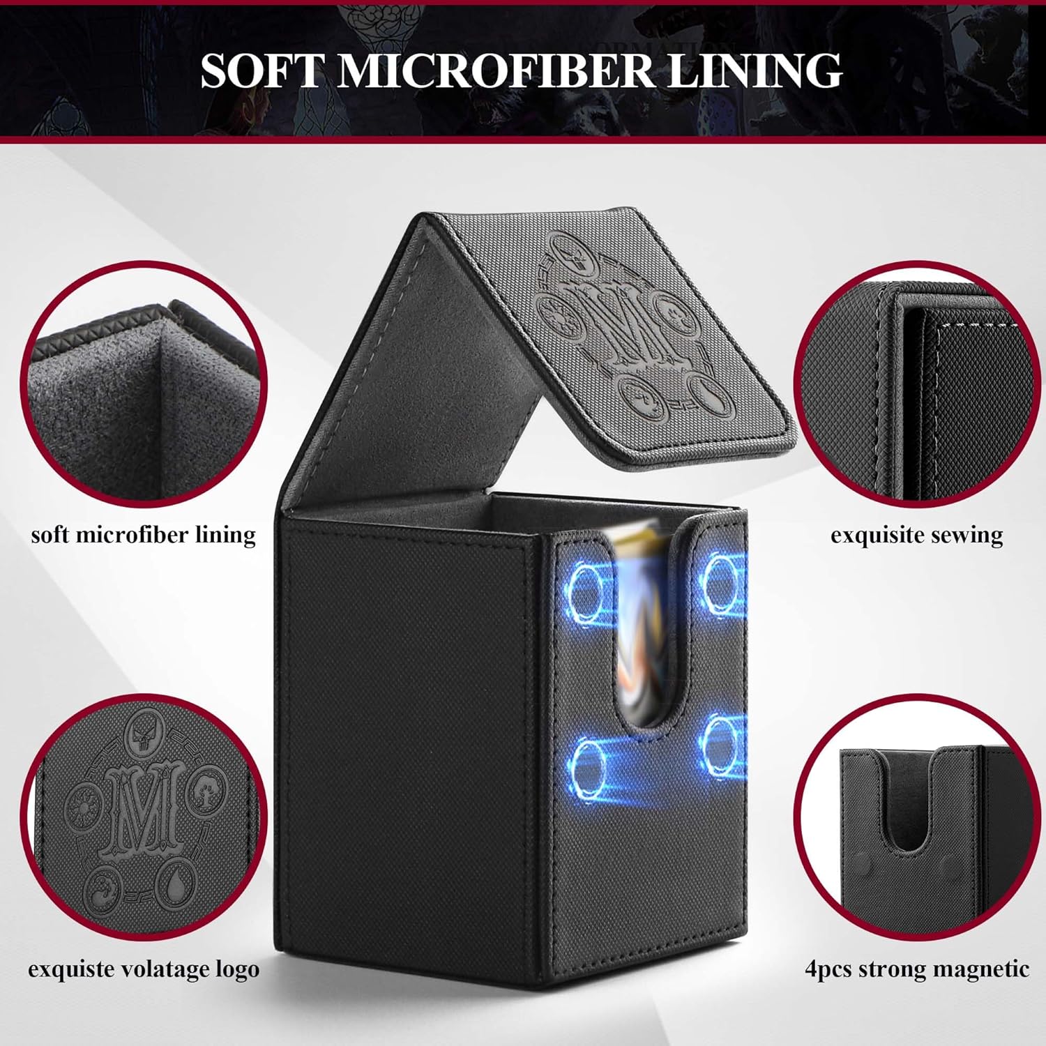 Card Deck Box for MTG Card Storage Box Holds 100 Plus Single Sleeved Cards, Microfiber Lining and LeatherBox Compatible (Blue,Green,White)